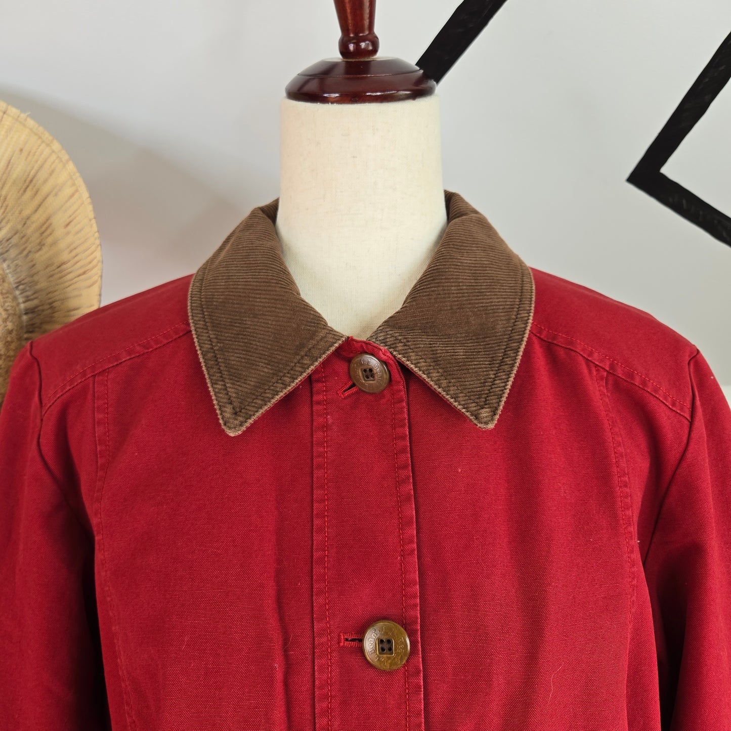 L.L. Bean Vintage Red Canvas Barn Jacket with Corduroy Trim - small