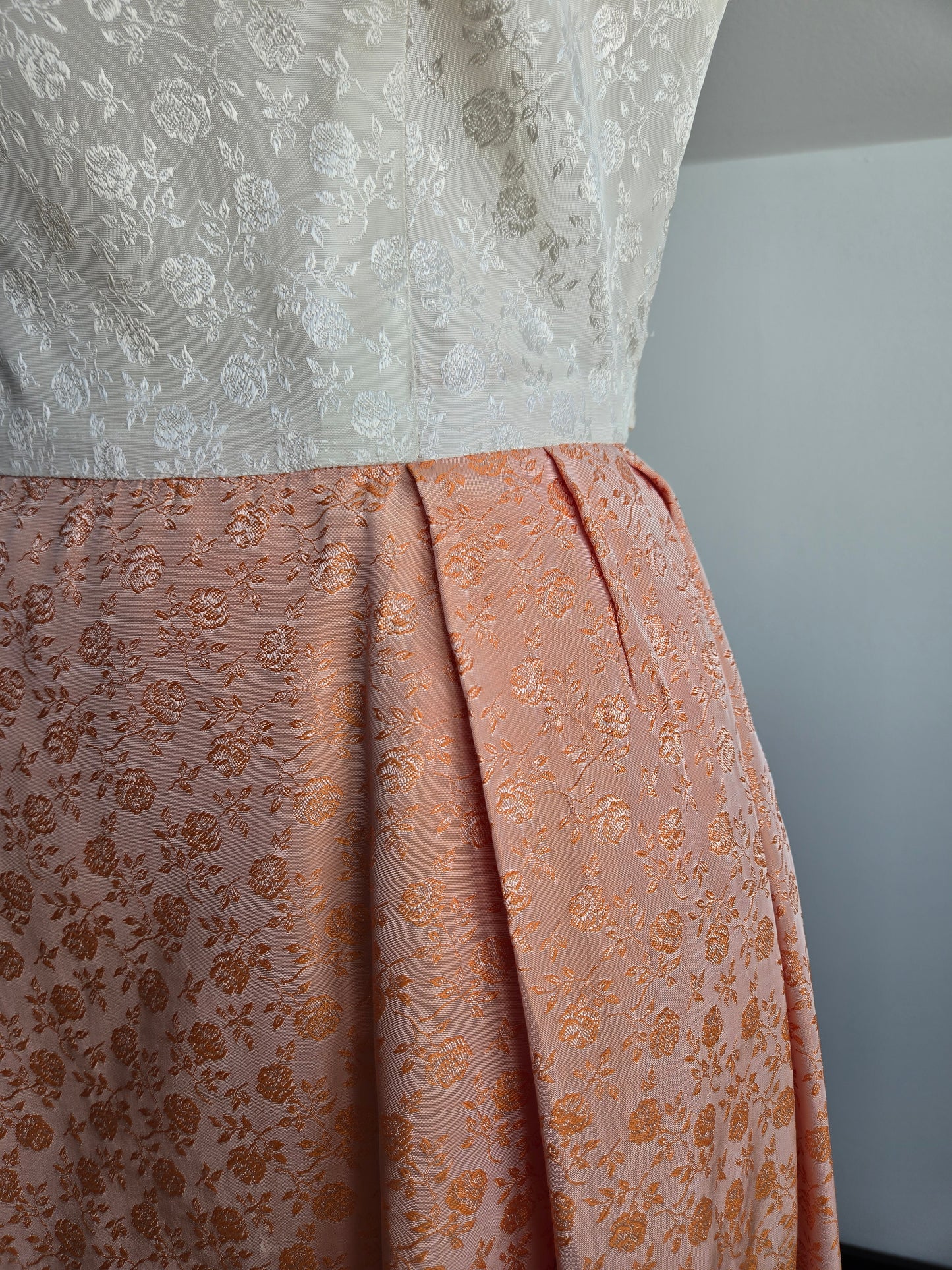 1950s Jacquard Floral Colorblock Maxi Dress - XS/S