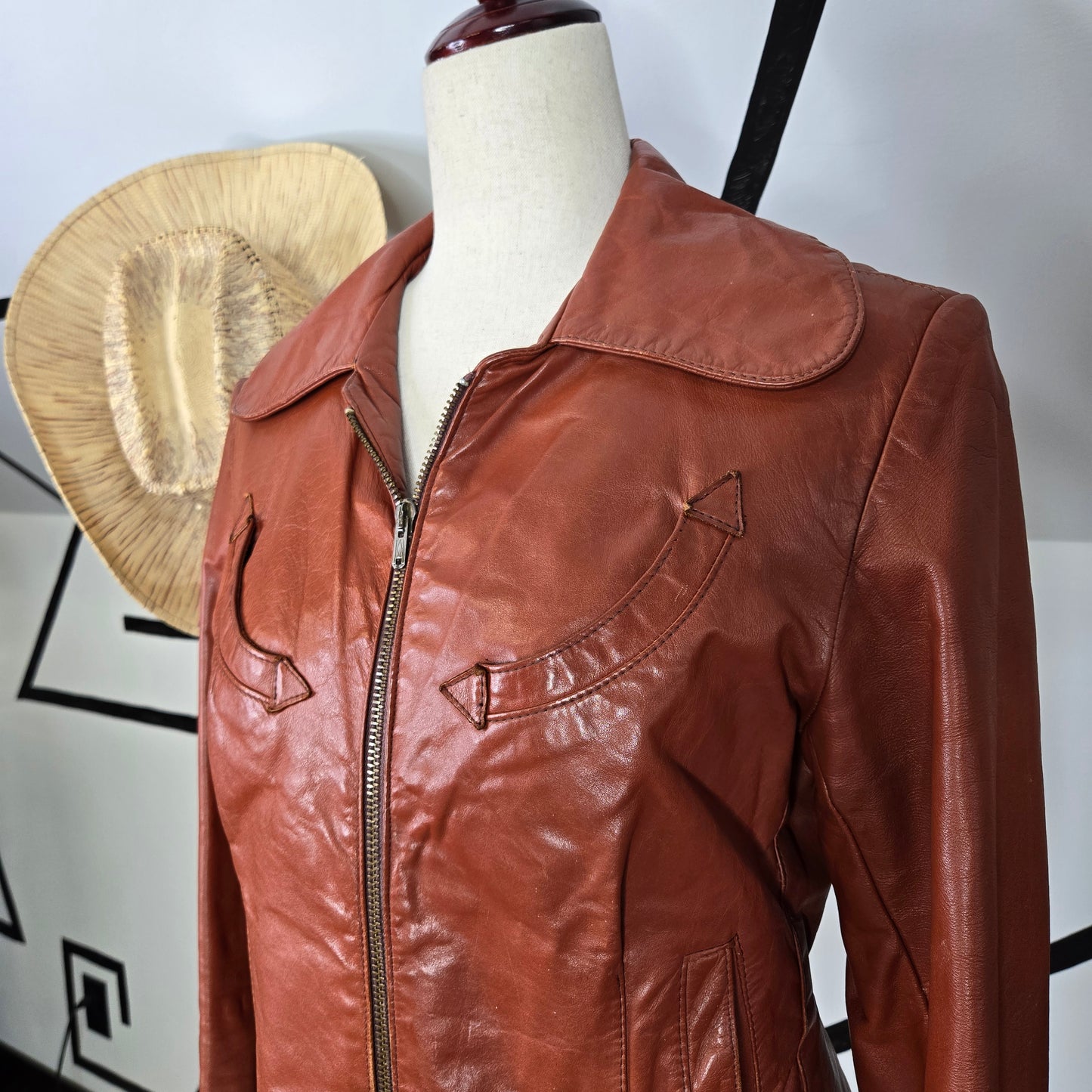Casual Corner Vintage 60s Polished Genuine Leather Western Jacket - small