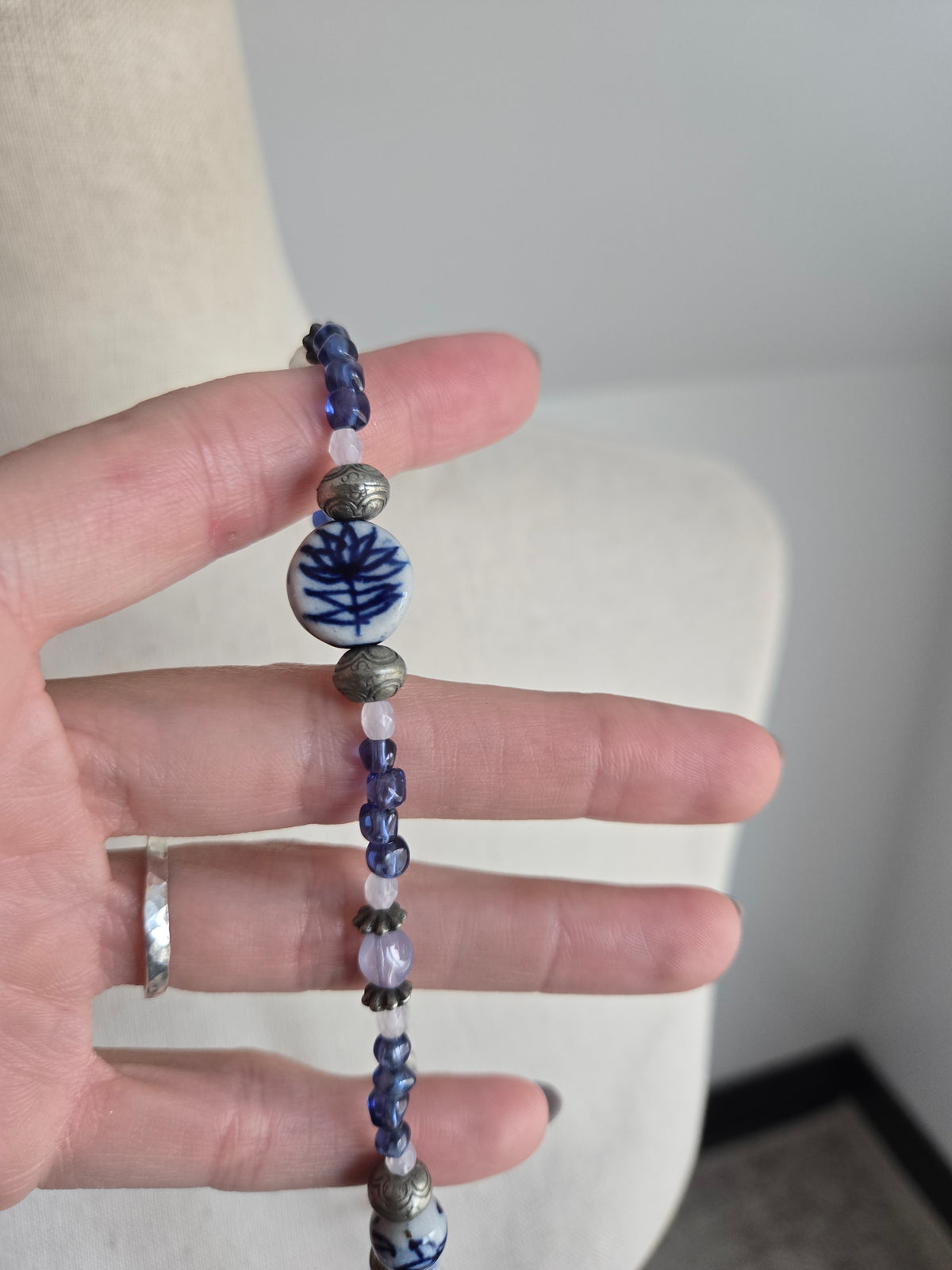 Blue Porcelain Bead Necklace
