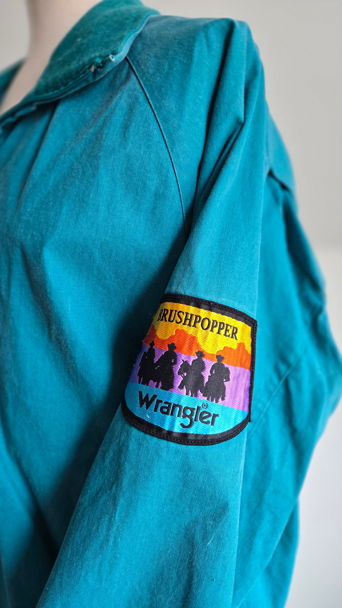 Rare Vintage Wrangler Brushpopper Turquoise Blue Bomber Jacket - M/L/XL