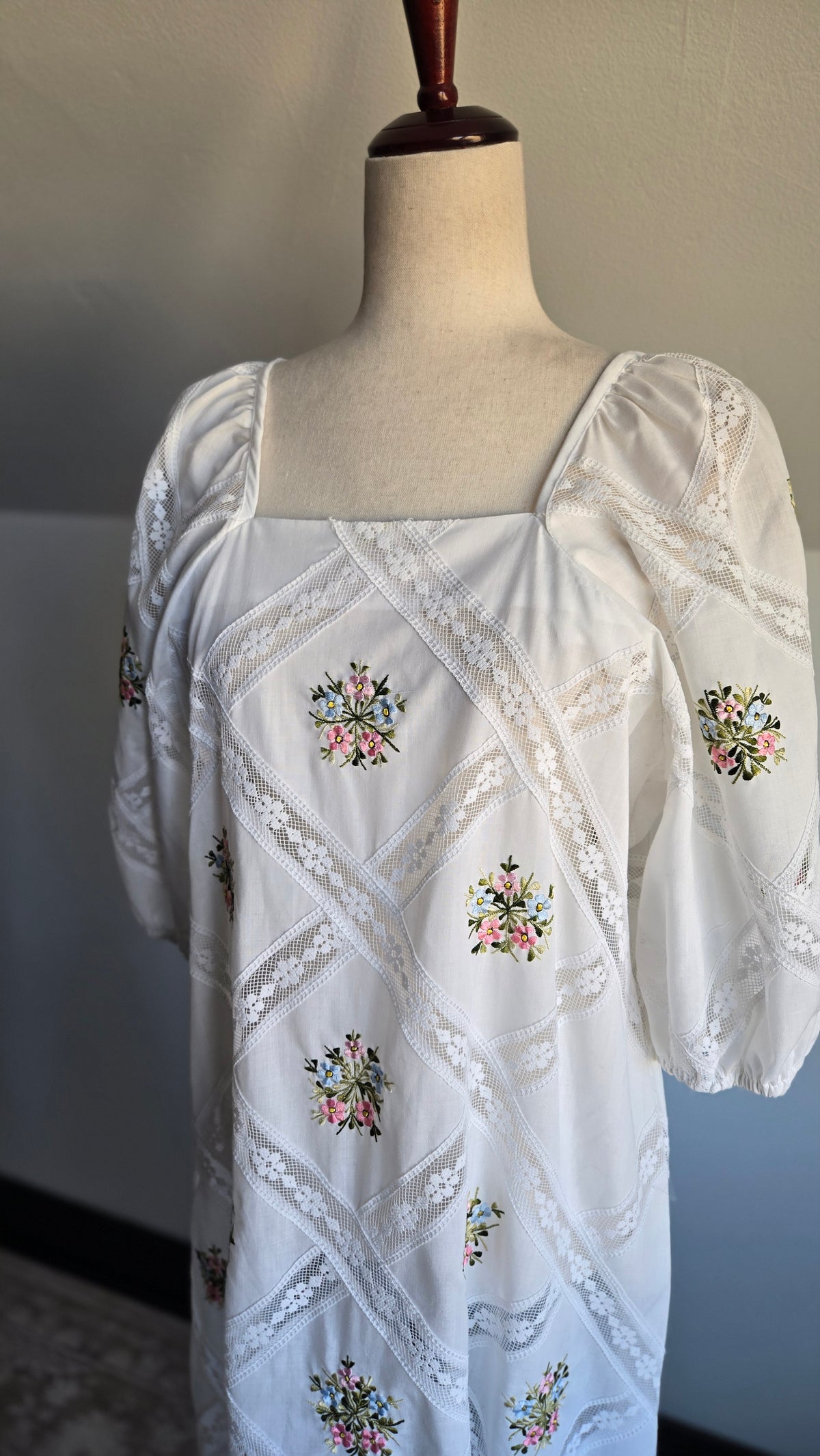 Jesus A Diaz Mexican Cotton Lace and Floral Embroidery Dress - large