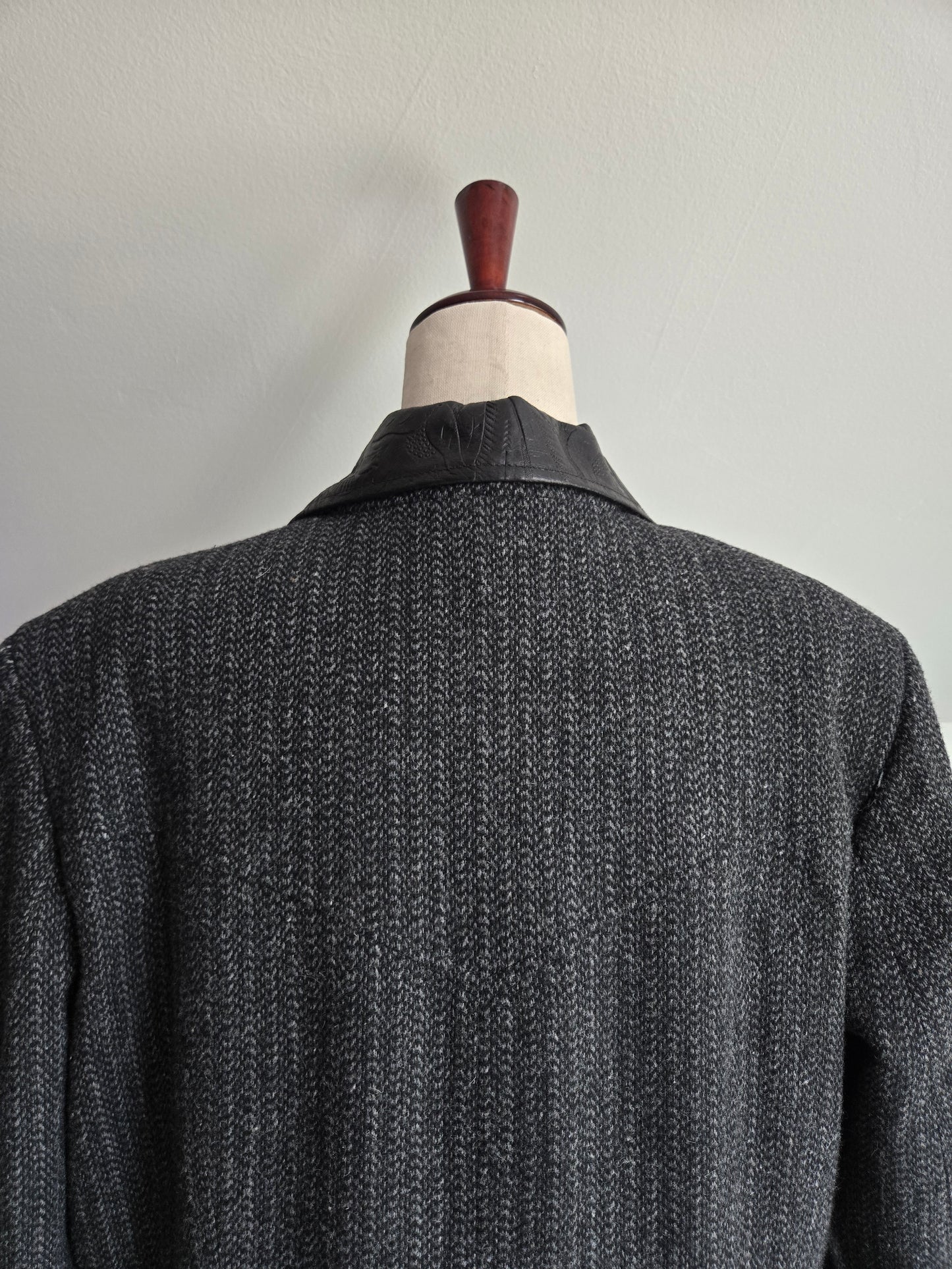 Pioneer Wear Vintage Long Blazer Jacket with Leather Collar - Large