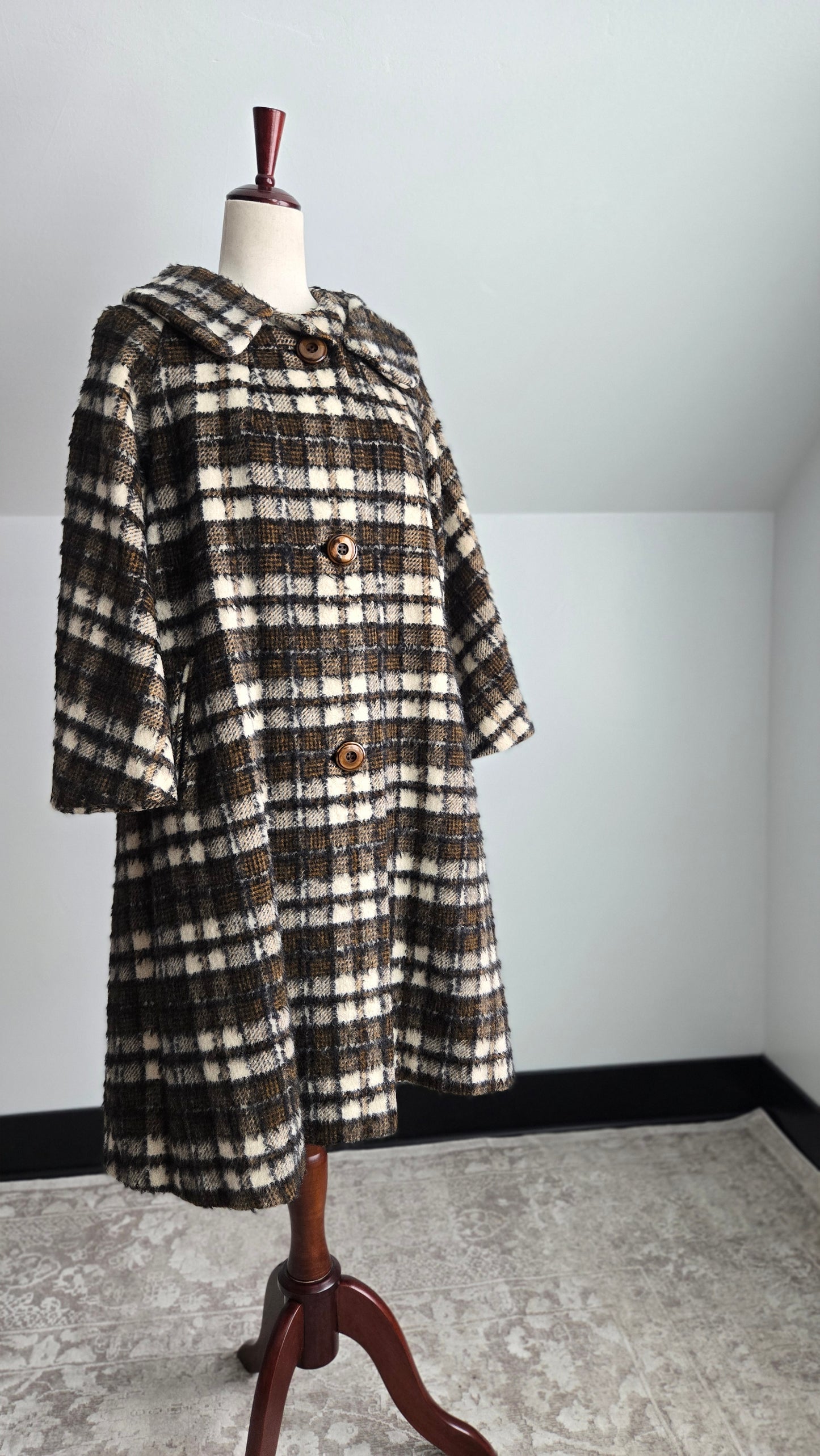Madison's Columbus 1950s Mohair Plaid Car Coat - XL
