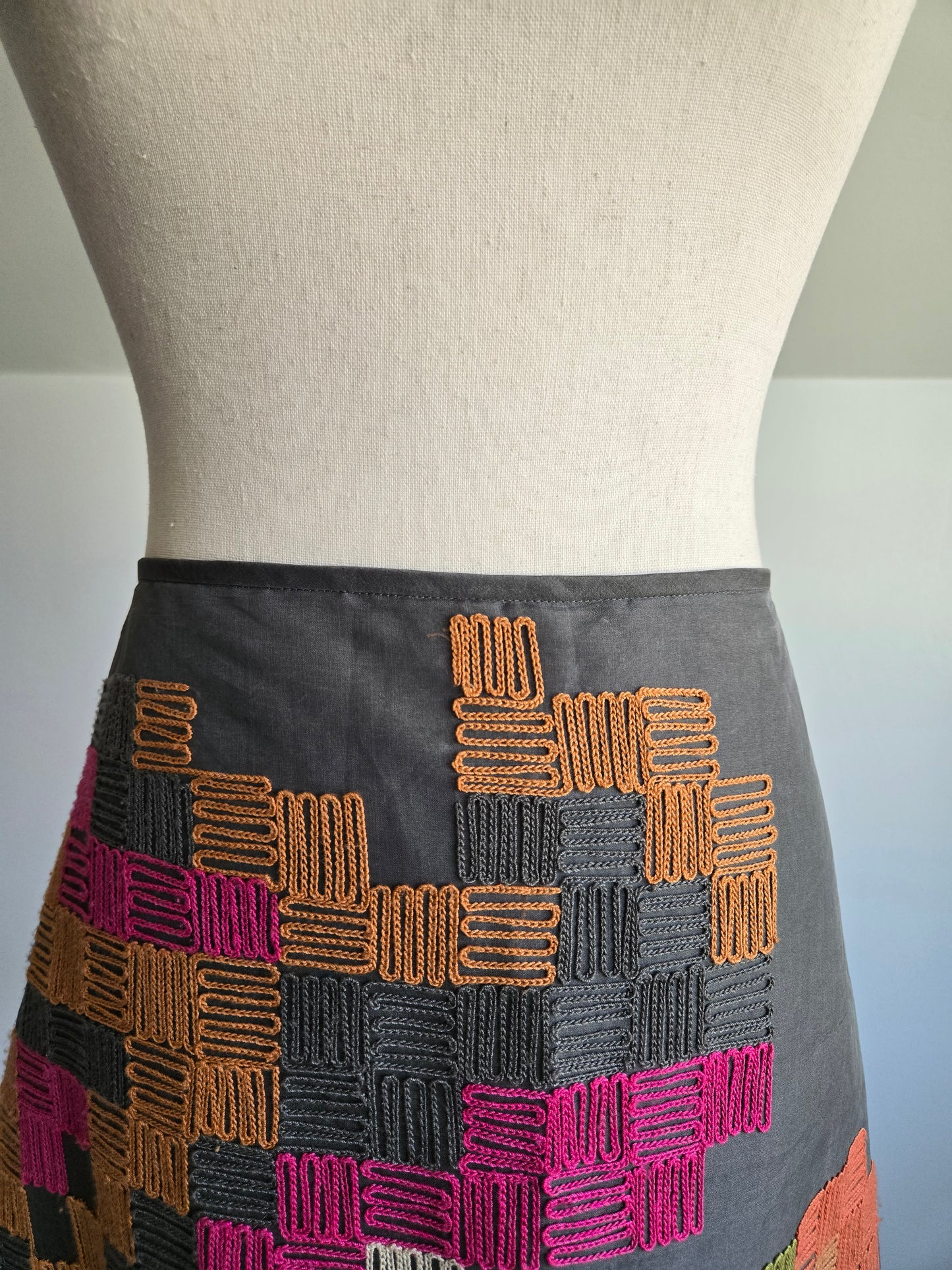 Sigrid Olsen Designer Silk Embroidered Skirt - W34"