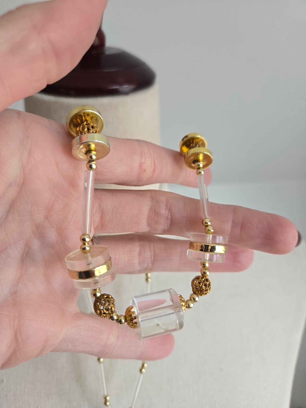 Vintage Clear Lucite and Gold Statement Necklace