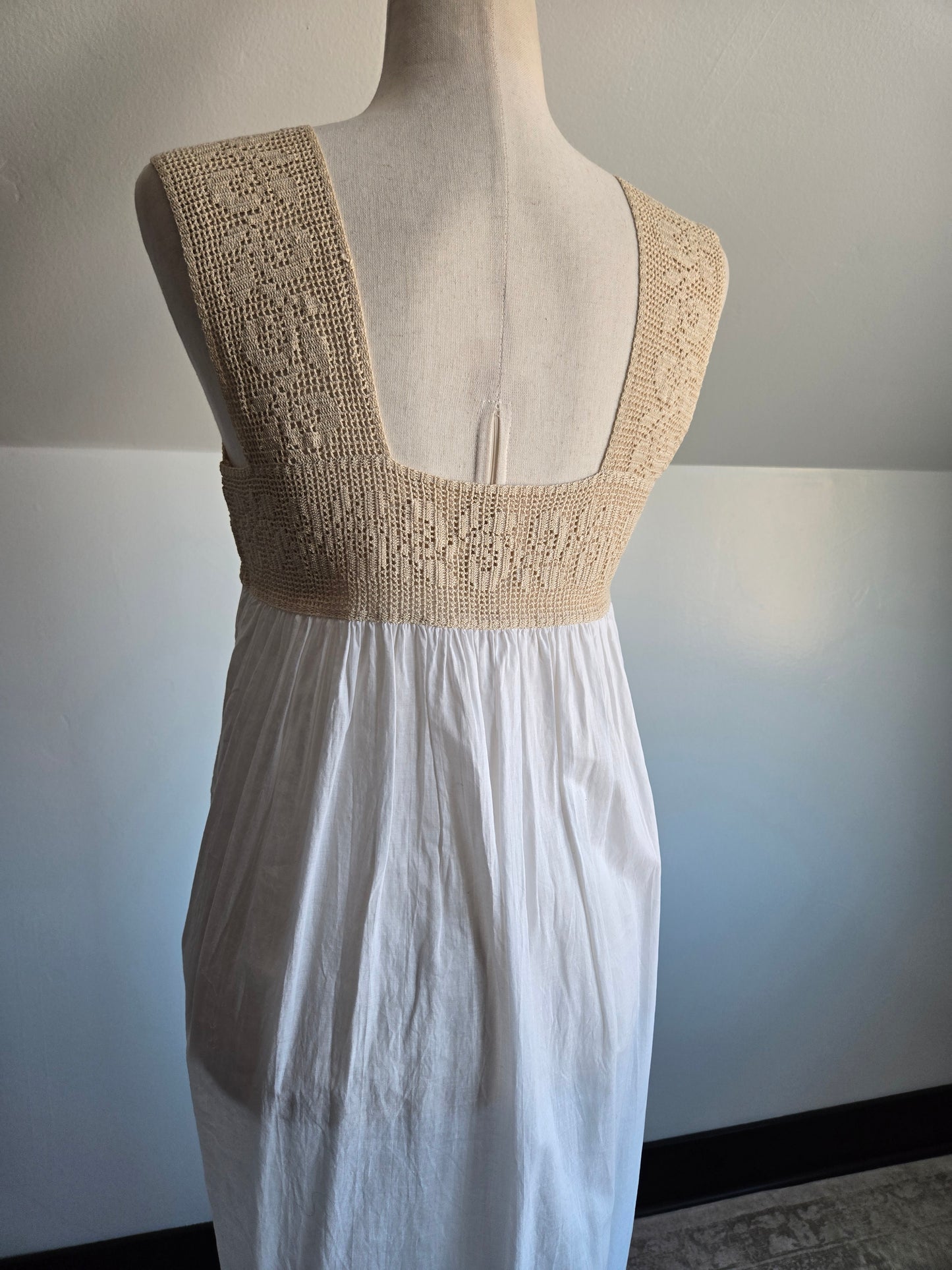 Vintage White Cotton and Crochet Lingerie Slip Dress - S/M