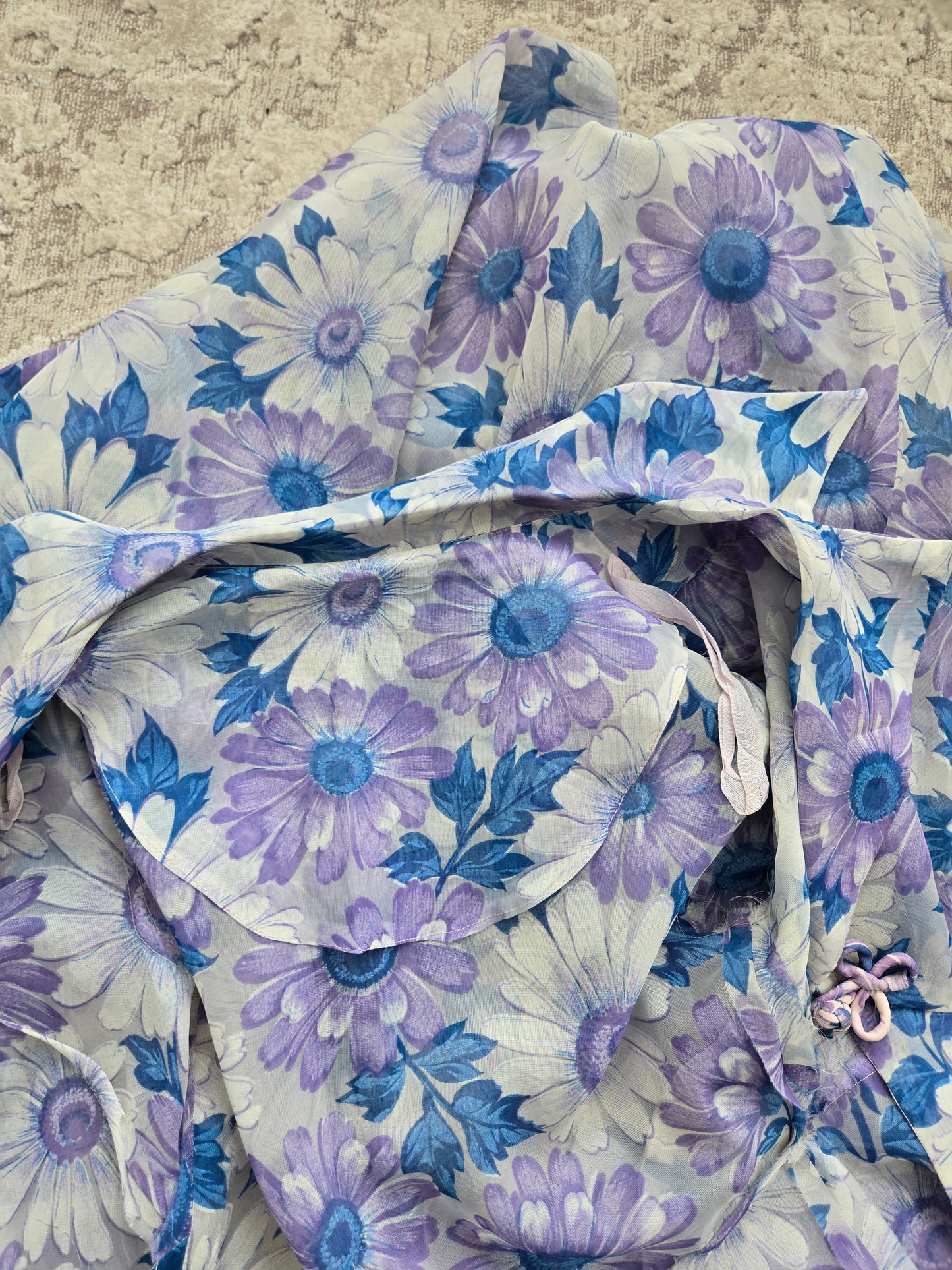 Vintage 70s Shear Floral Duster - Small