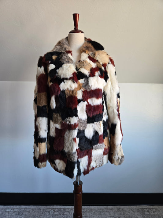 Furmoste Vintage 1970s Patchwork French Rabbit Fur Jacket - Medium