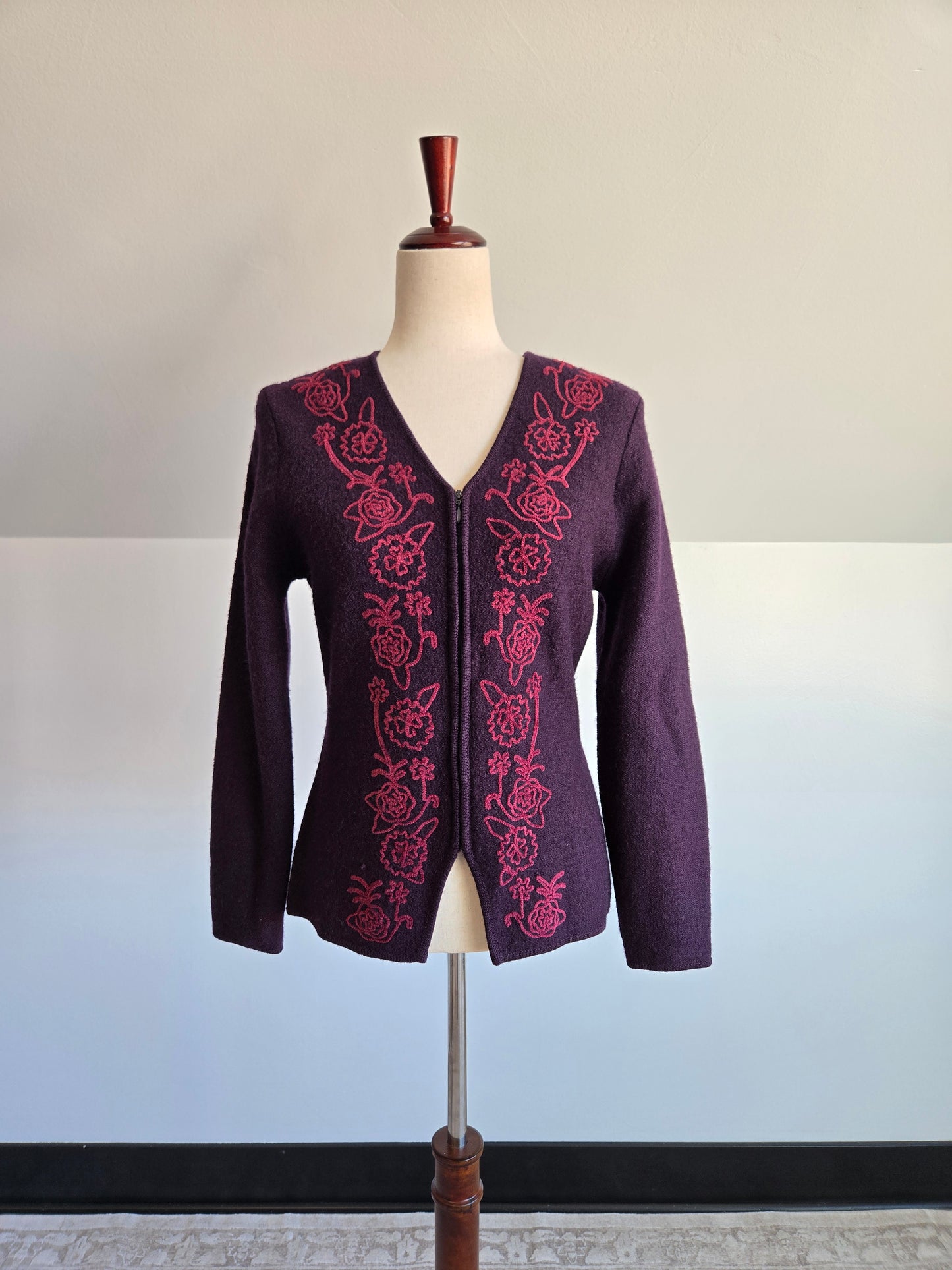 Vintage Laura Ashley 100% Boiled Wool Deep Purple Jacket - small