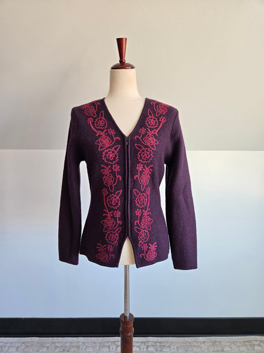 Vintage Laura Ashley 100% Boiled Wool Deep Purple Jacket - small