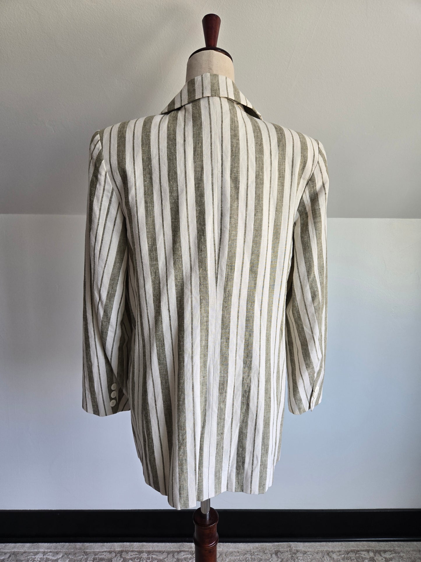 Vintage F. Options Linen/Cotton Blend Striped Blazer - Medium