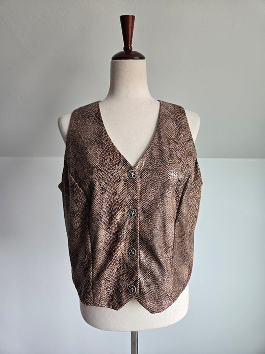 Banjo Dallas, TX Vintage 80s Western Snake Skin Print Vest -