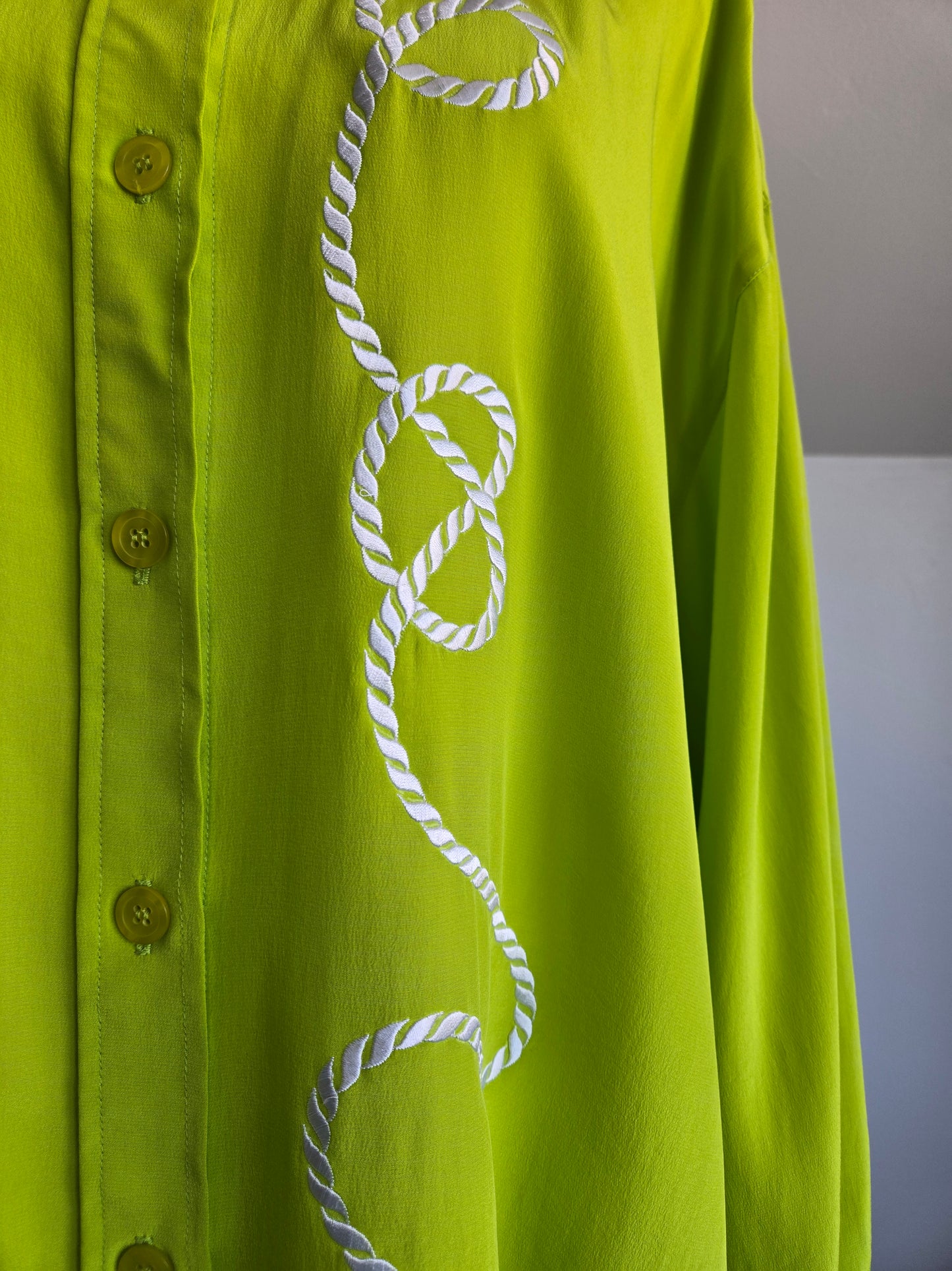 Diane Von Furstenberg Silk Lime Green Rope Top - 2XL