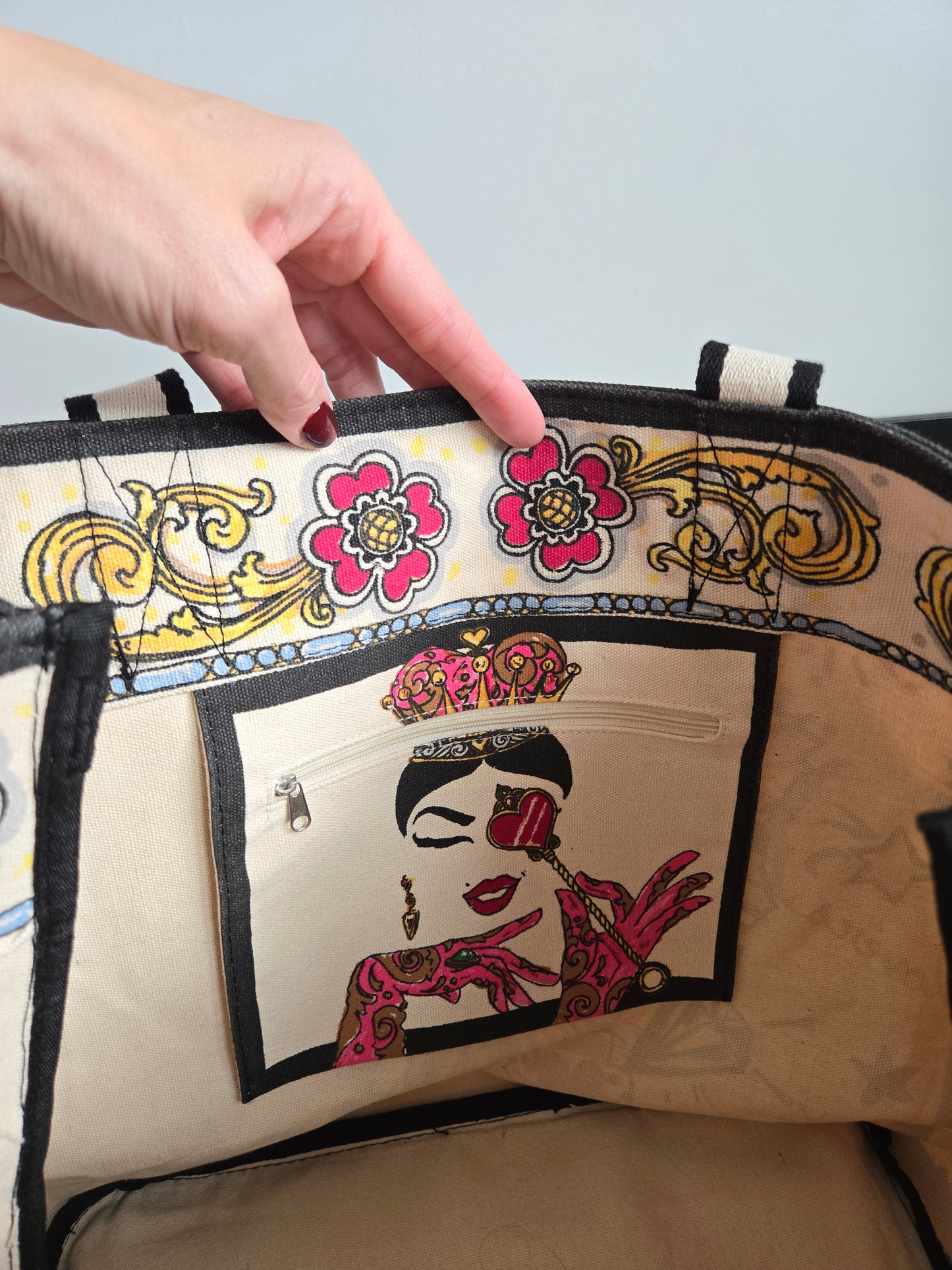 Brighton Queen of Hearts Cotton Canvas Large Tote
