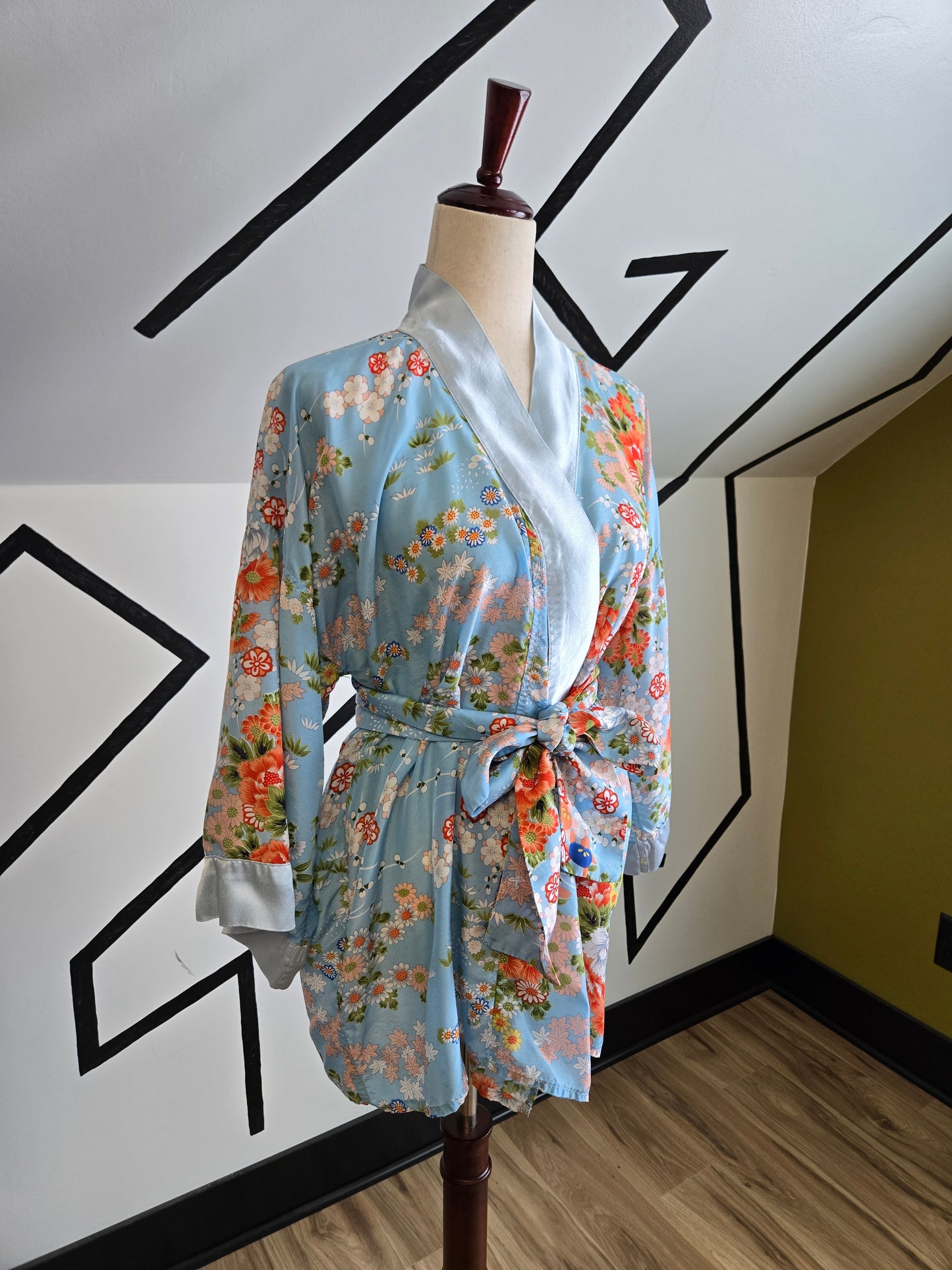 Authentic Blue Kimono Top with Belt - OS