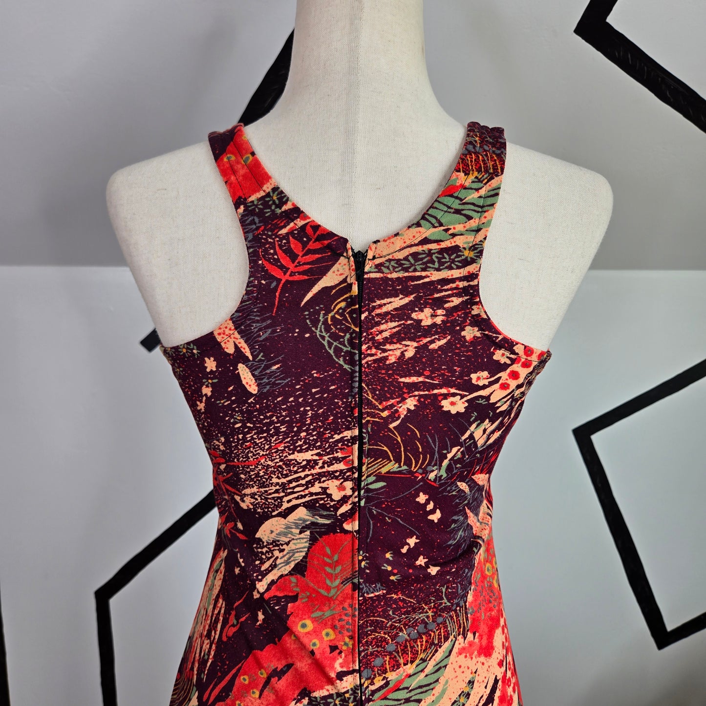 Vintage 1970s Racerback Printed Maxi Dress - XS/Small