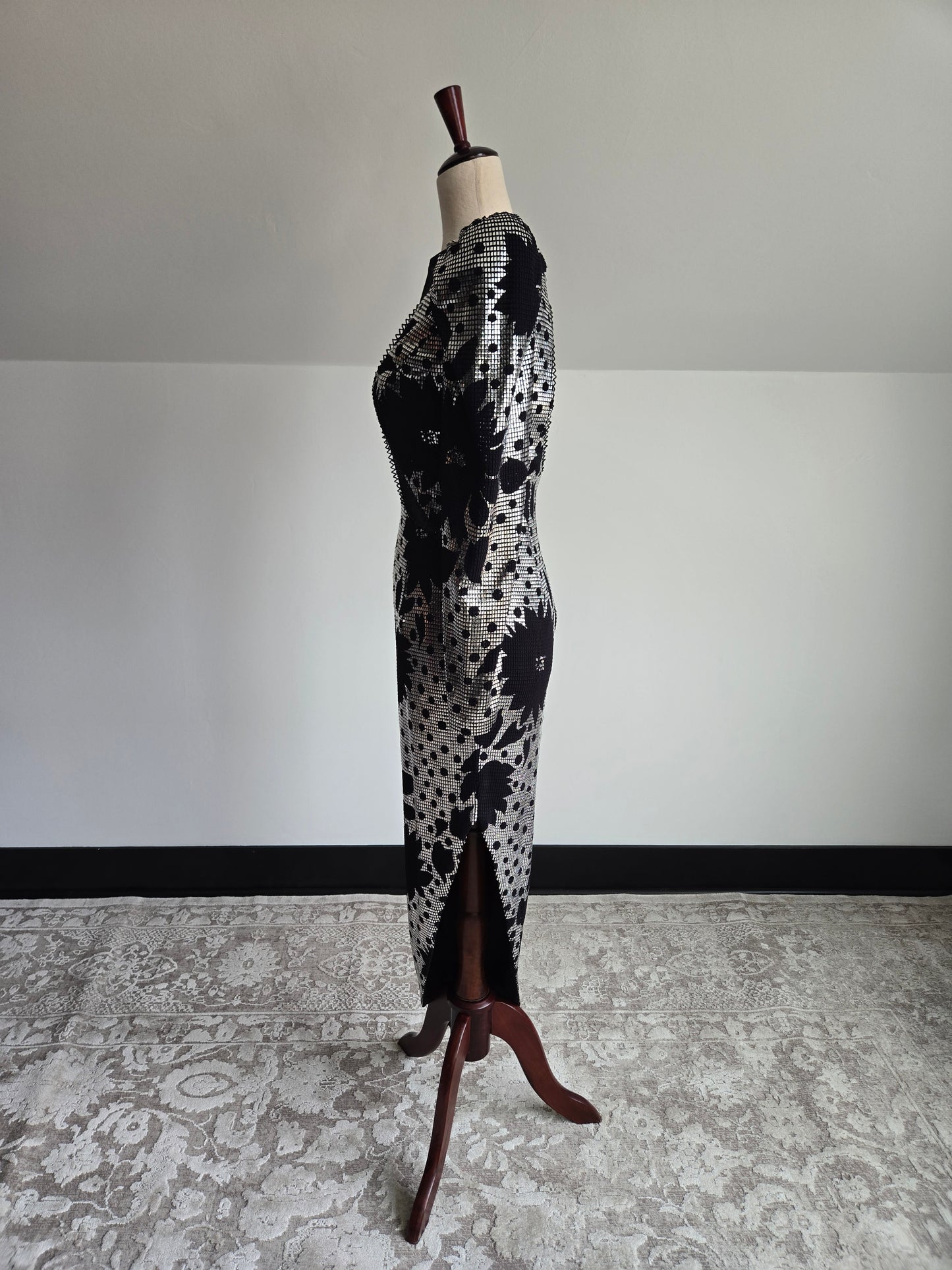 Miss Kansas Estate Black and Silver Janine Asymmetric Hem Dress Made in Italy - XS/S