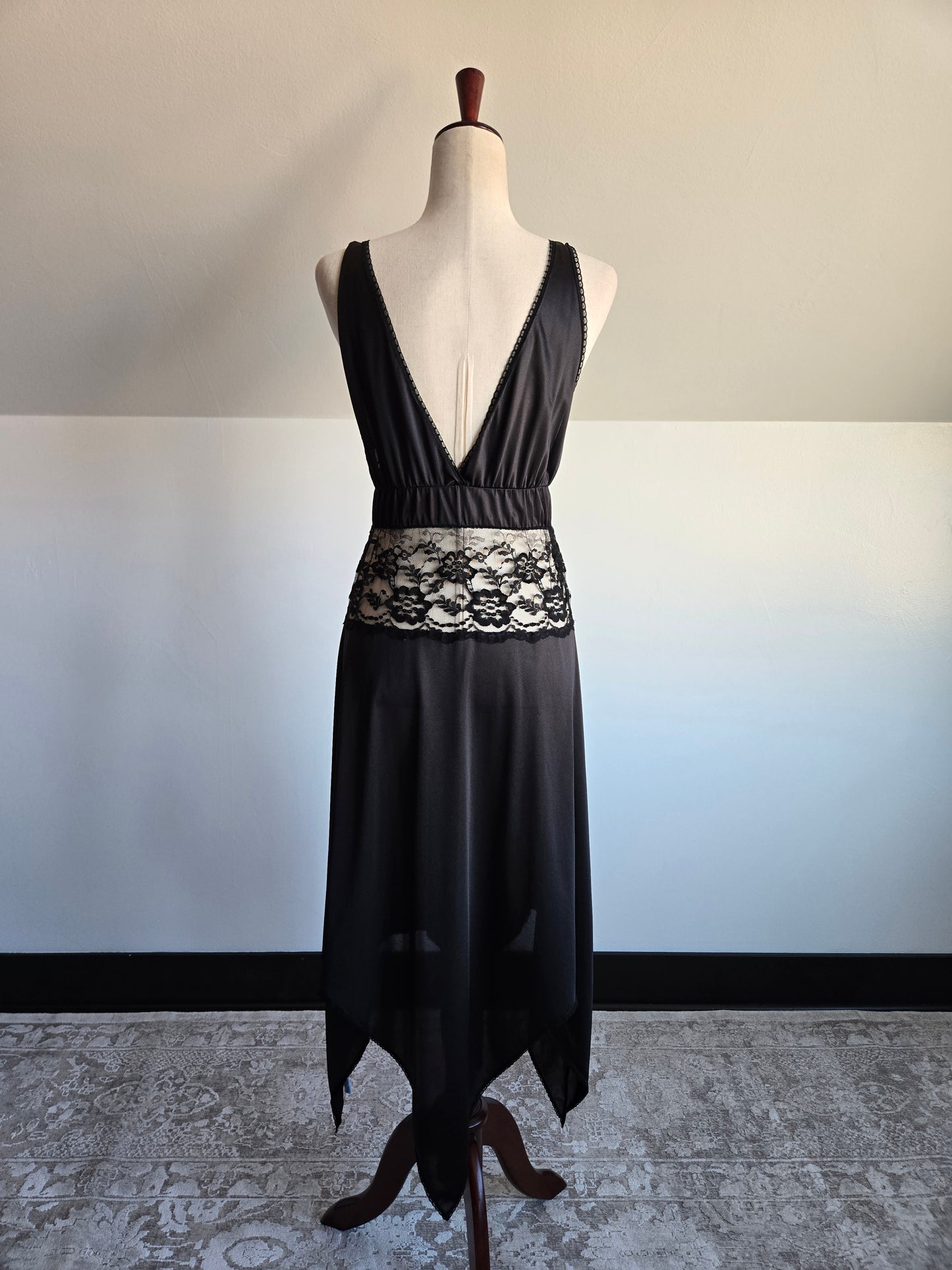 Lady Cameo Vintage Black Lingerie Slip Dress - Medium