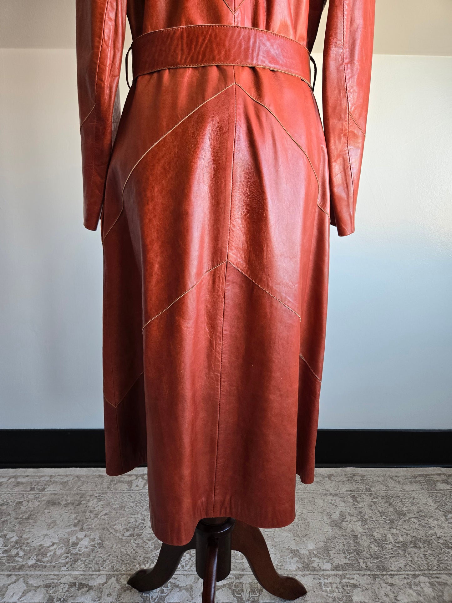 Napa Y Ante Skin Gear 1970s Patchwork Brown Leather Trench with Coyote Fur - Medium