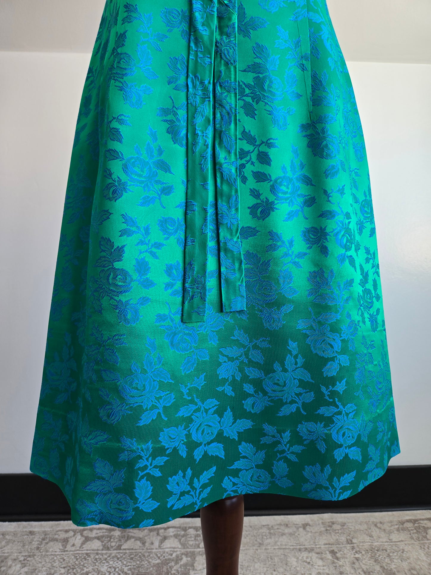 1950s Jacquard Floral Blue Dress - small