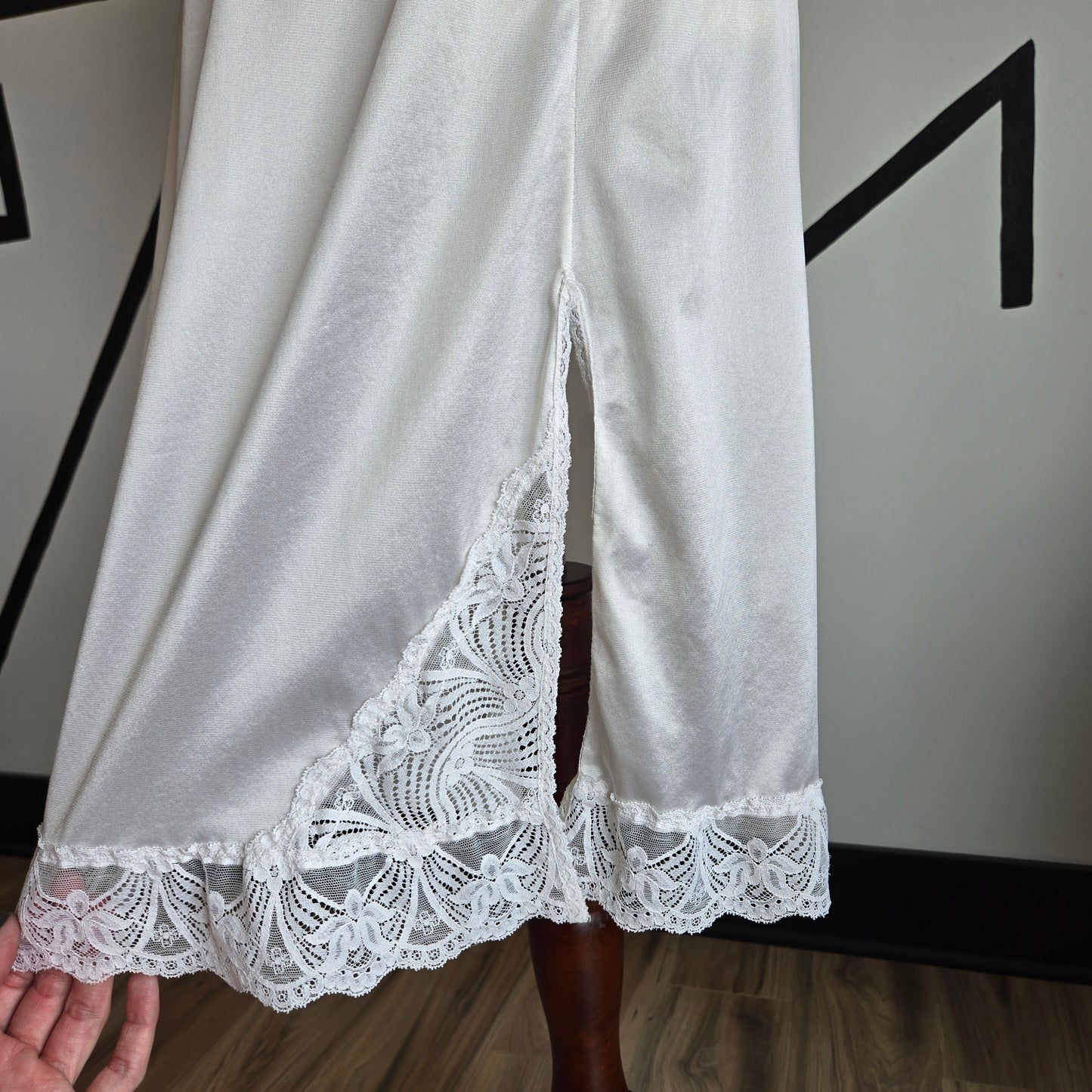 JCPenney Vintage White Slip Skirt with Lace Slit - medium