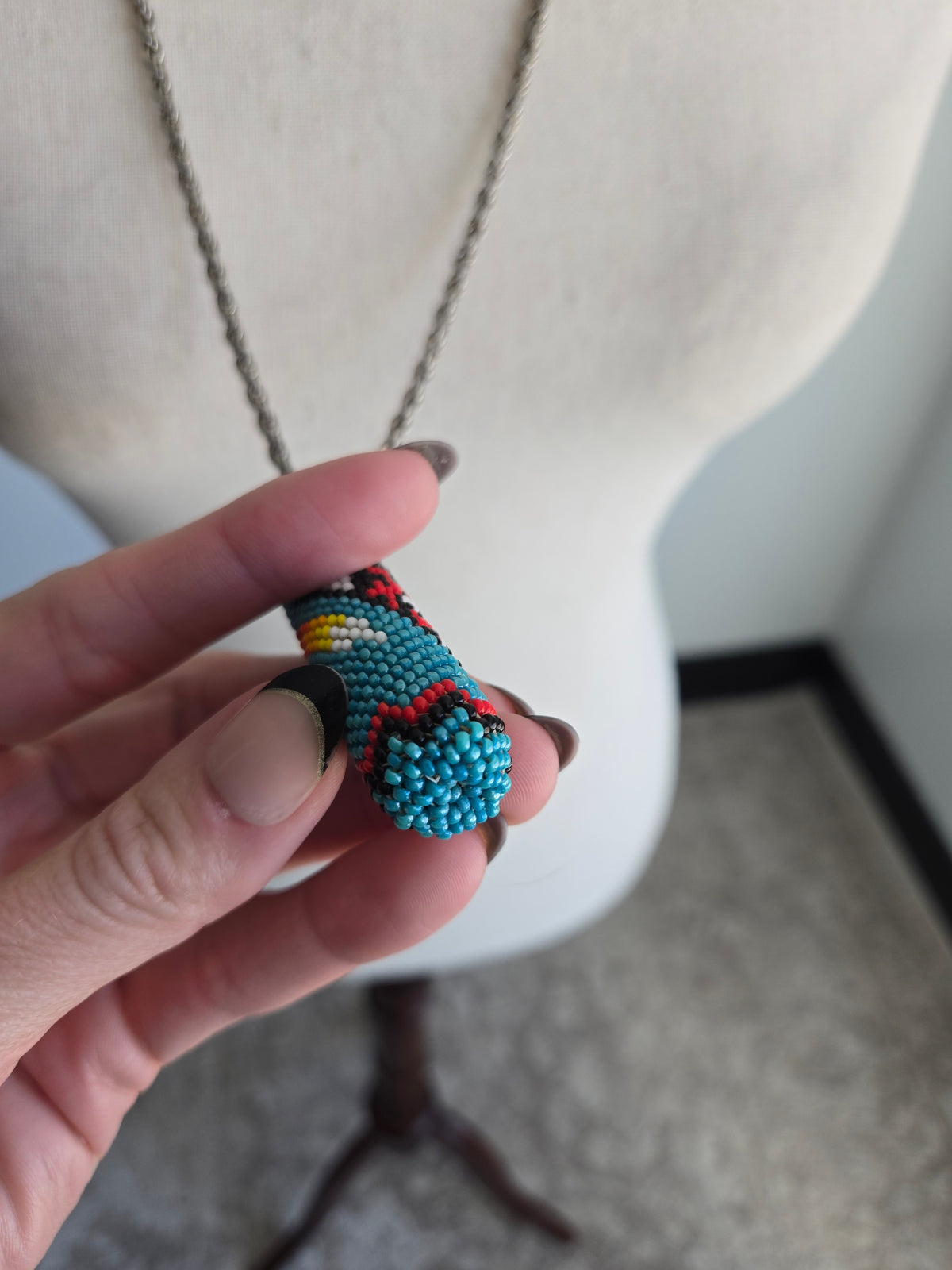Native American Hand Beaded Pendant Necklace