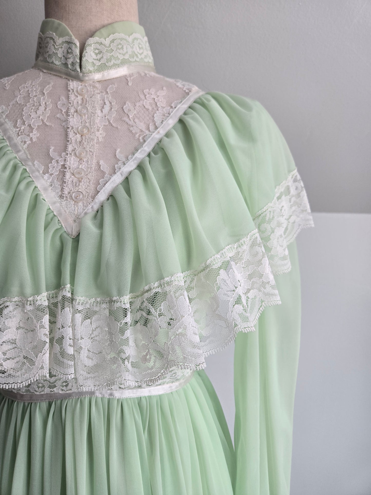 Vintage 1970s Union Made Lime Green Coquette Formal Dress - Small