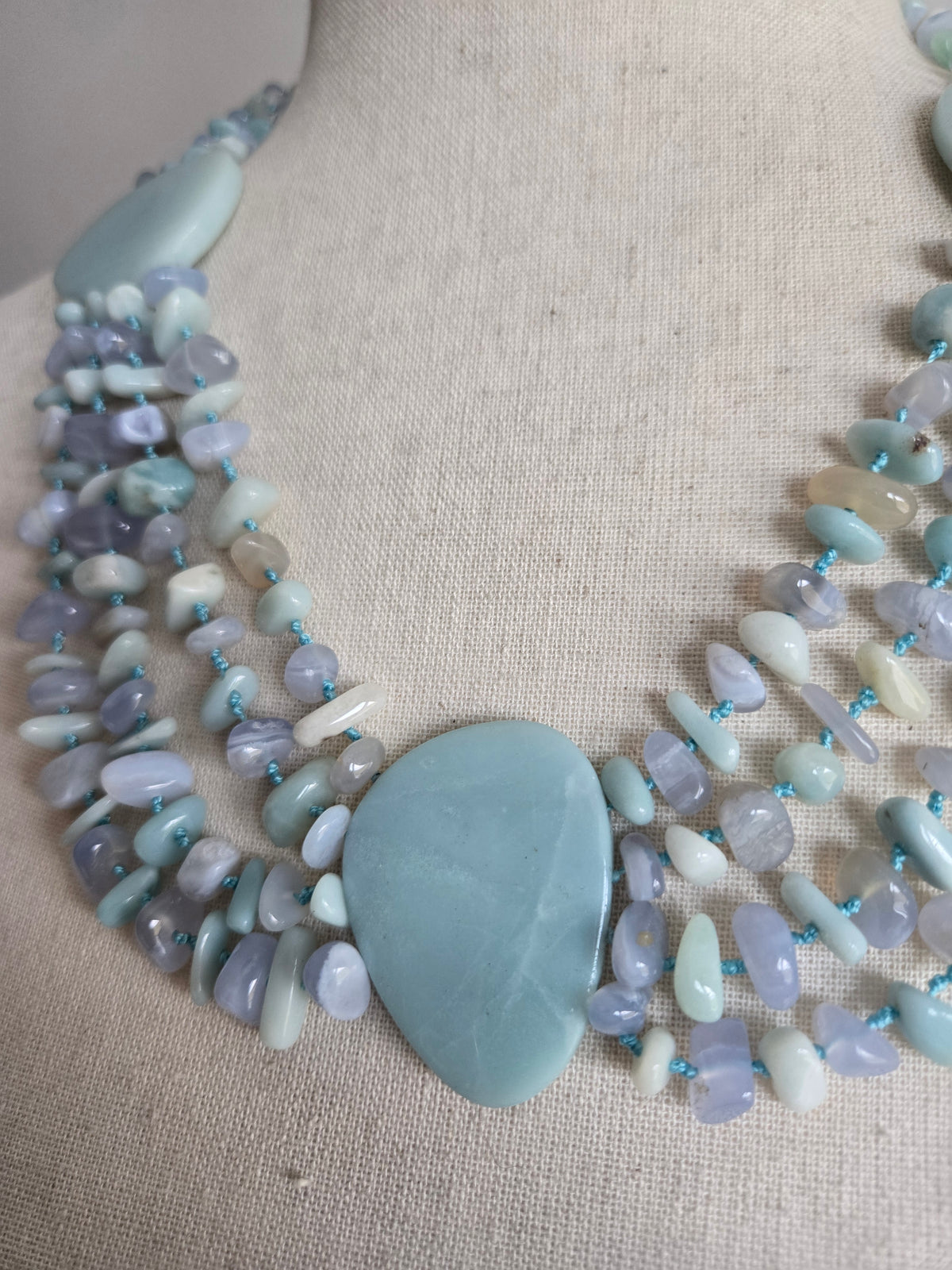 Sajen Signed Hand Knotted Amazonite Multi Strand Necklace