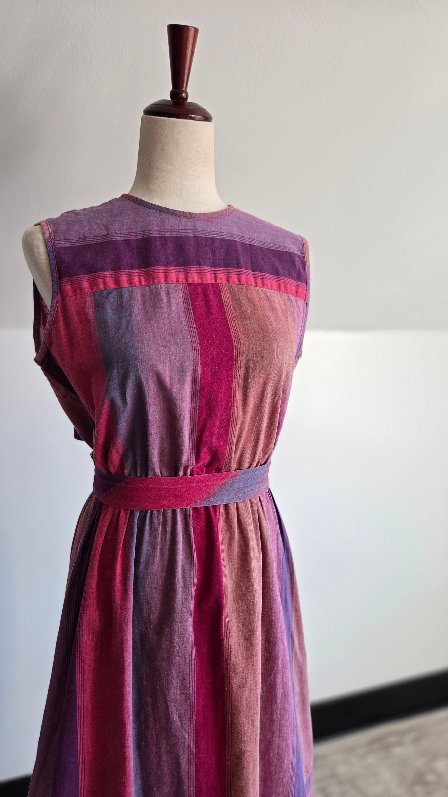 Checkaberry Vintage Cotton Colorful Stripe Dress with Belt - S/M