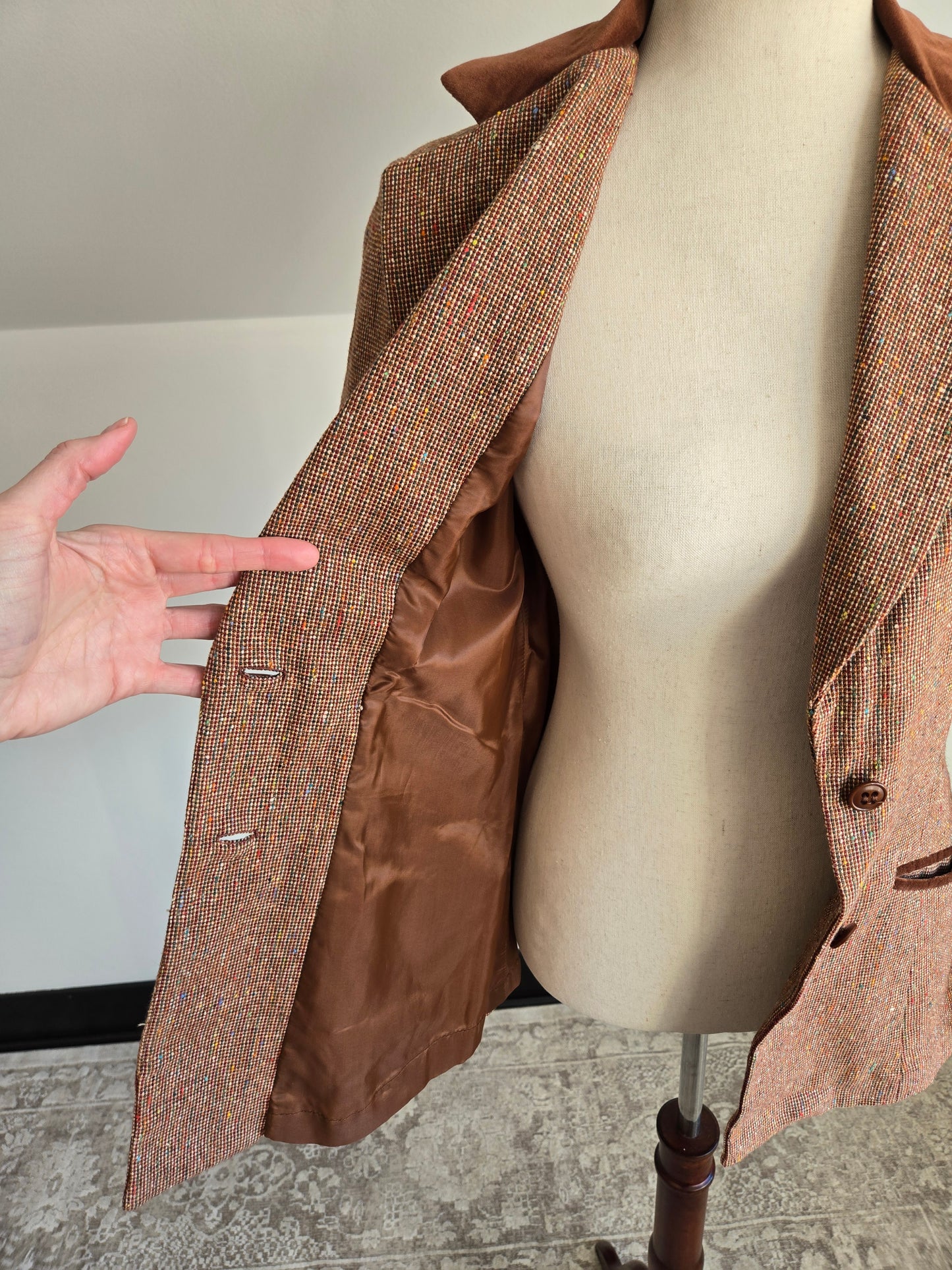 One Main Place Vintage 70s Brown Tweed Blazer - XS/S