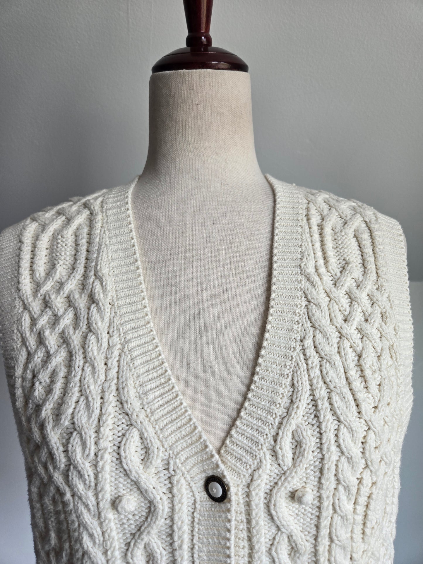 Vintage 90s Cotton Cable Knit Vest - Medium