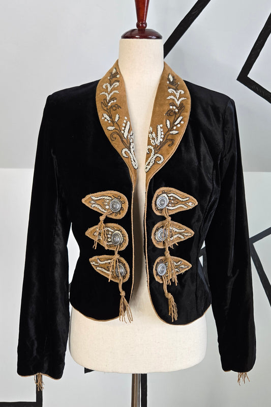 Double D Ranchwear Velvet and Leather Cropped Blazer - Small