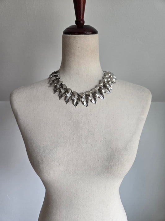 Vintage Intricate Silver Leaf Necklace