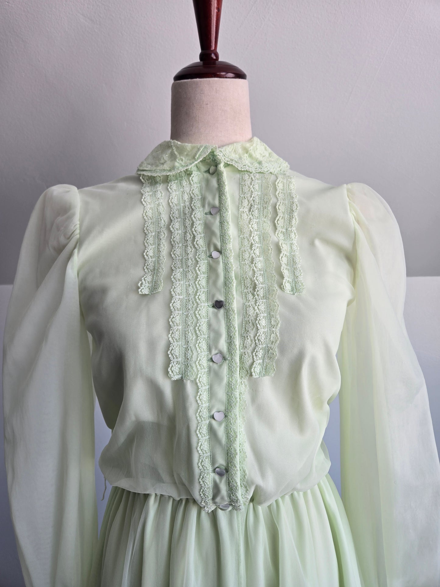 Lime Green Edwardian Style Vintage Formal Dress - small