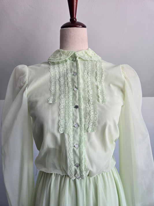 Lime Green Edwardian Style Vintage Formal Dress - small