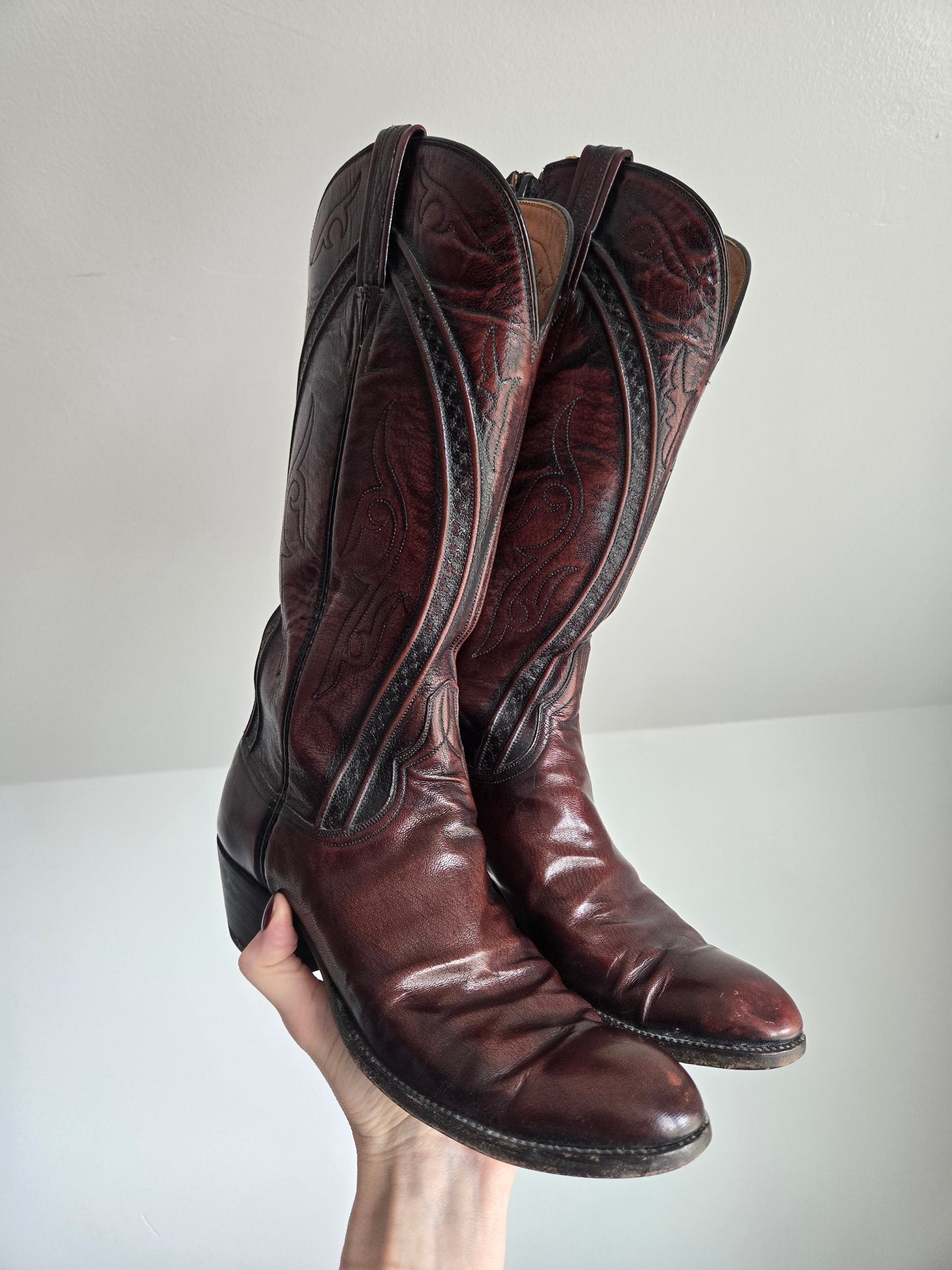 Lucchese San Antonio Black Cherry Leather Western Boots - Size 9 (womens)