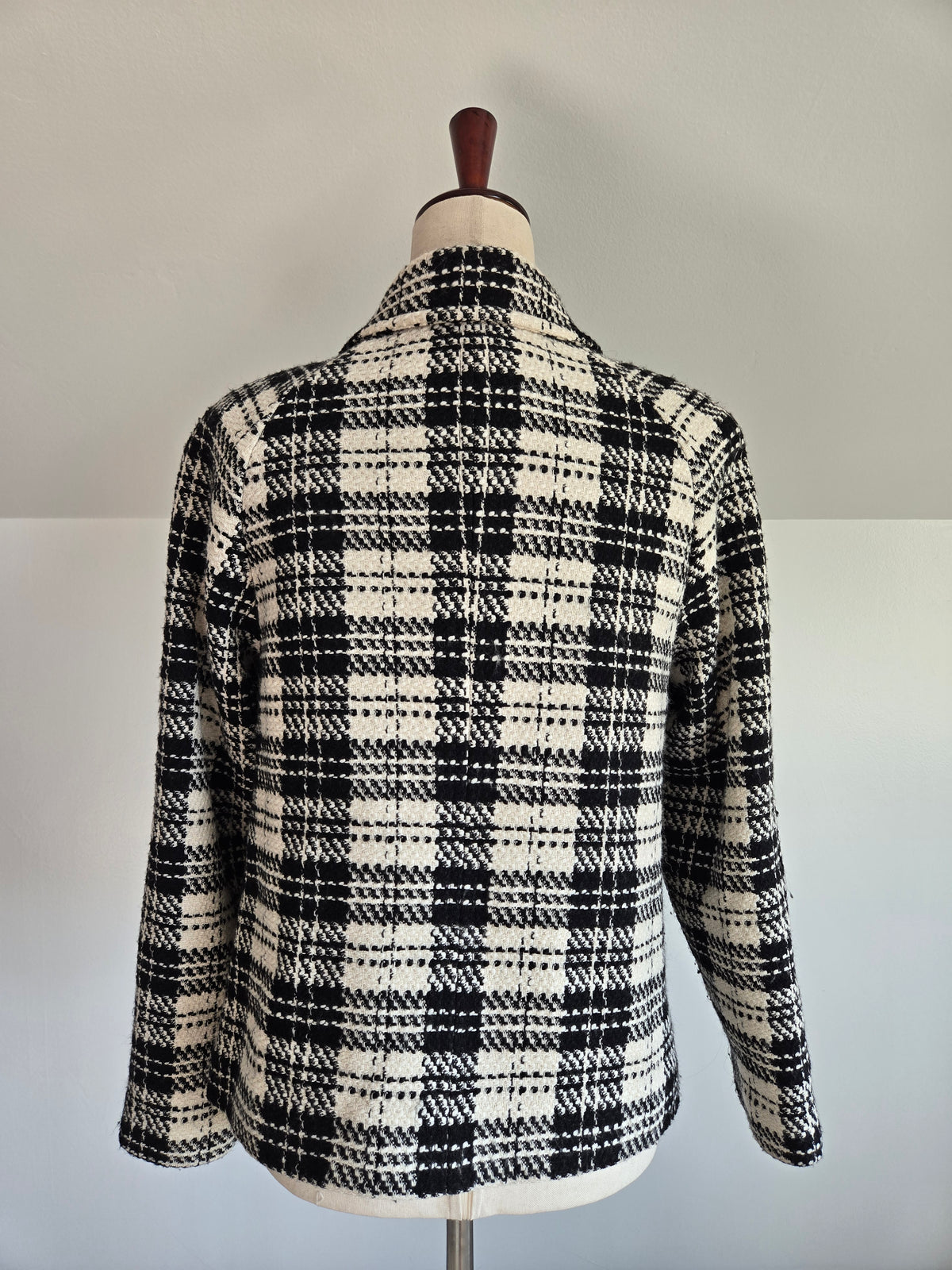 Charter Club Black and White Plaid Raglan Blazer - S/M