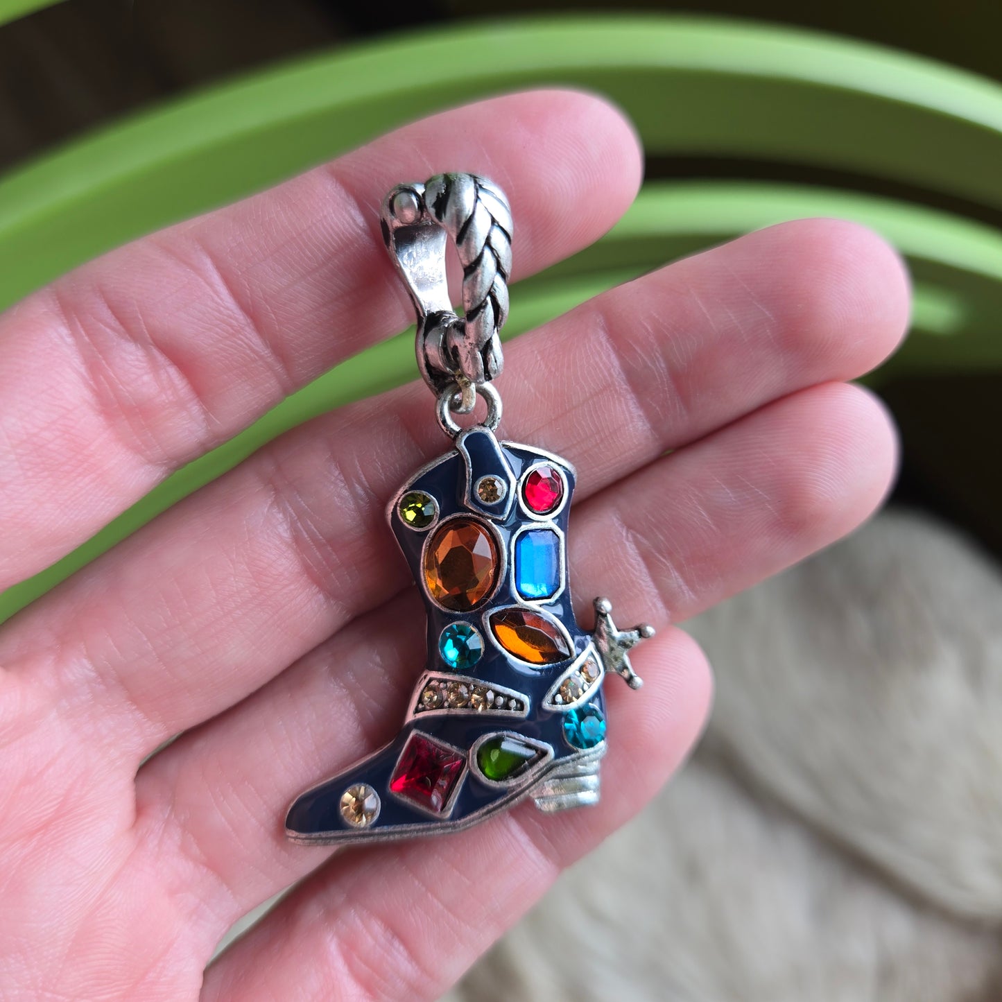 Cowboy Boot Colorful Rhinestone Necklace Pendant