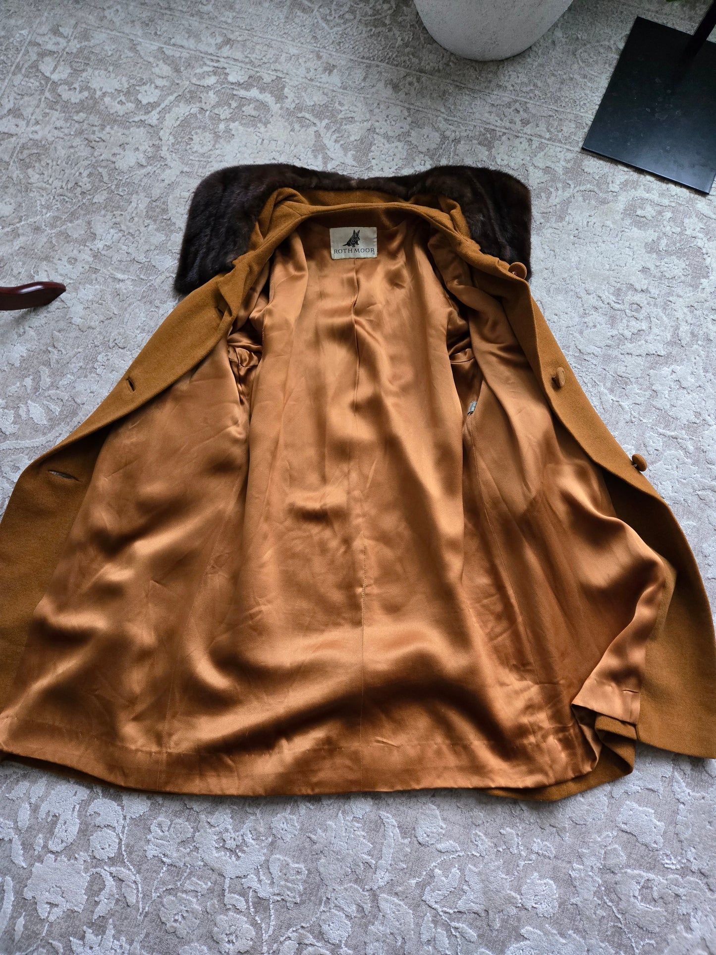 Vintage 1950s Rothmoor Wool Church Coat with Mink Fur Collar - XL/2XL