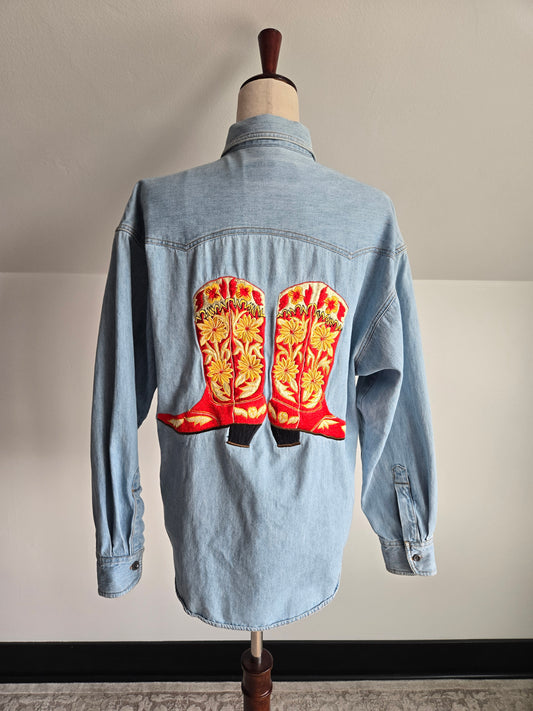 Jake Stuart Denim Shirt with Cowboy Boot Embroidery - M/L