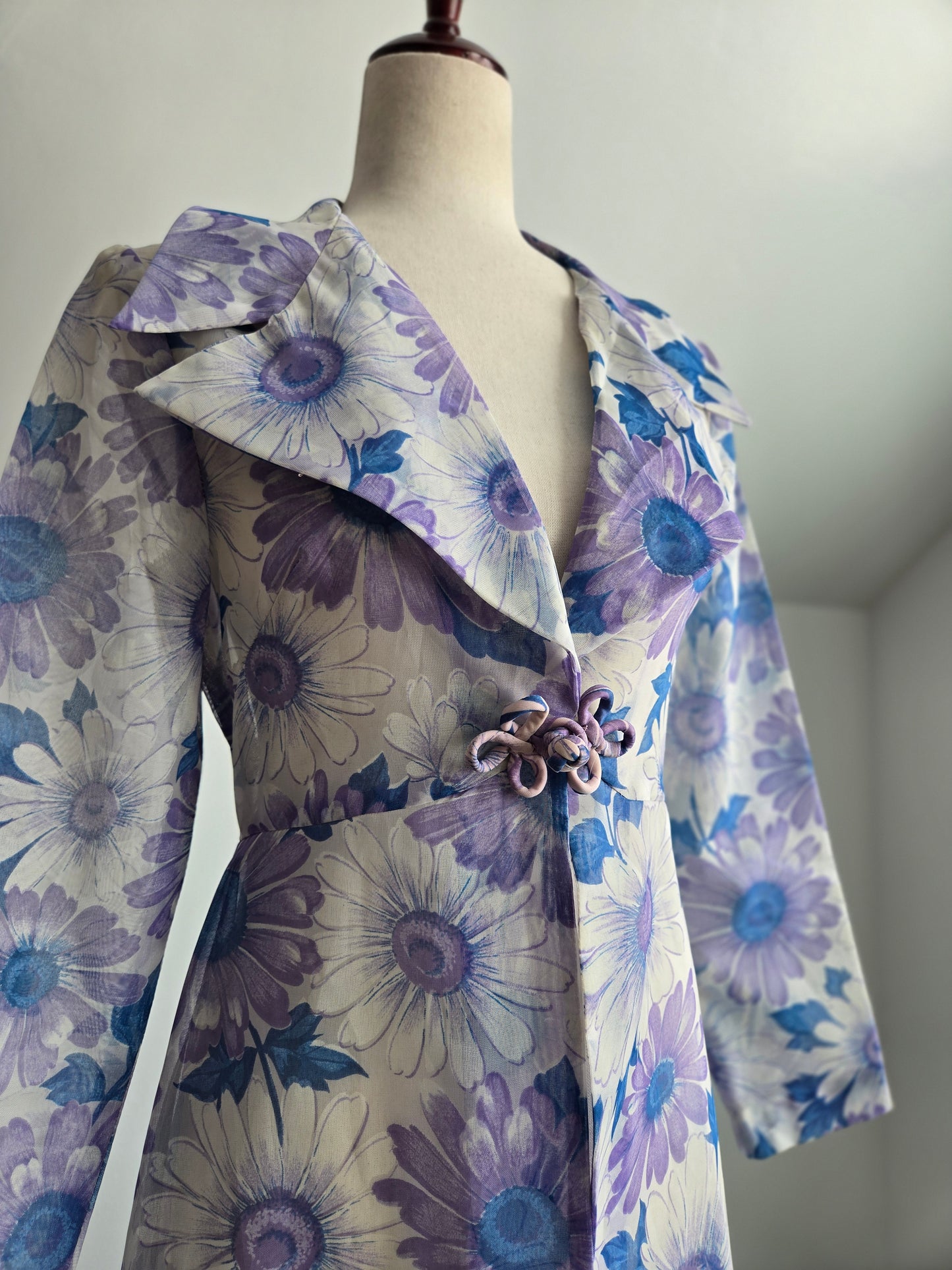 Vintage 70s Shear Floral Duster - Small