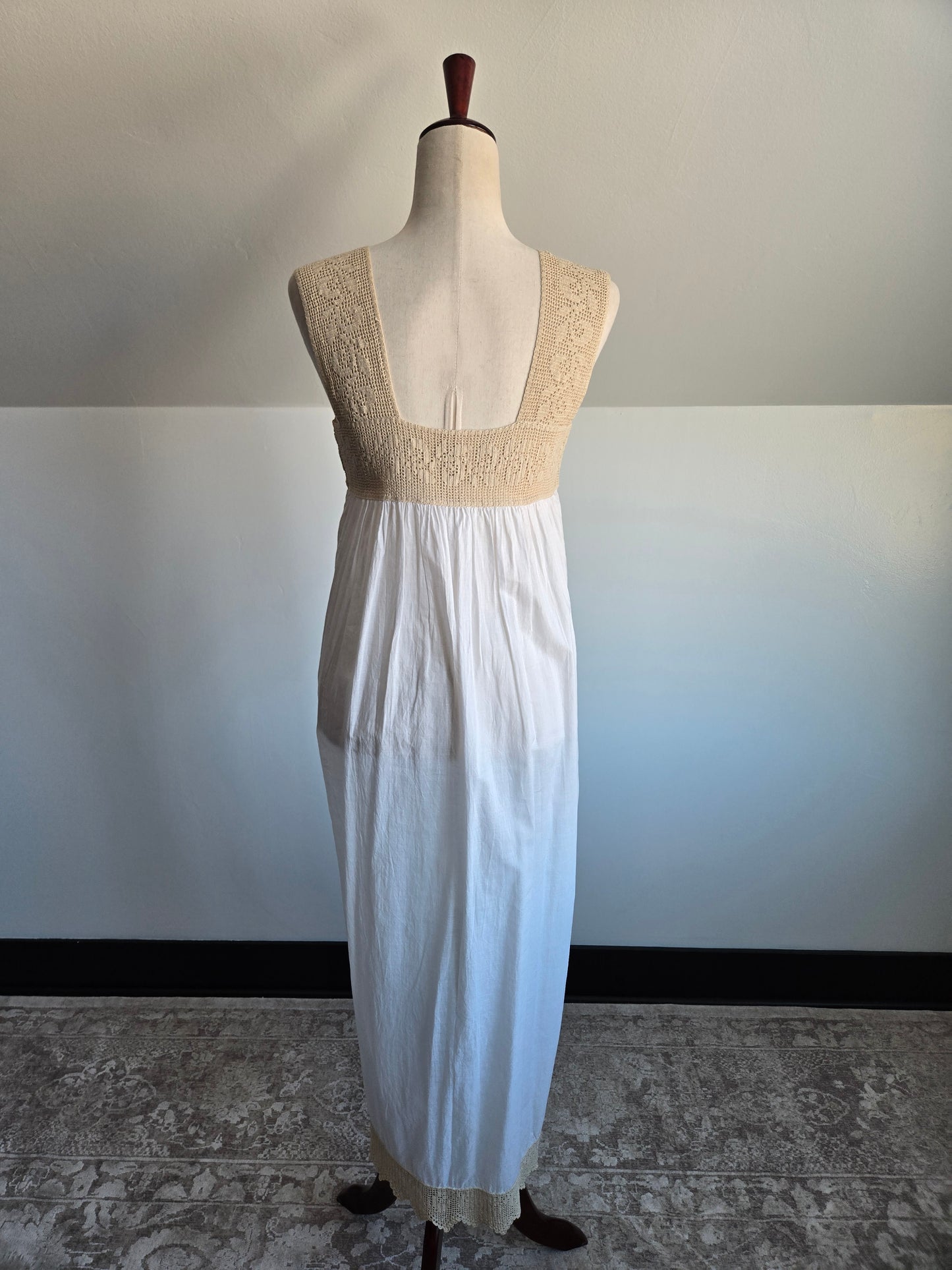 Vintage White Cotton and Crochet Lingerie Slip Dress - S/M