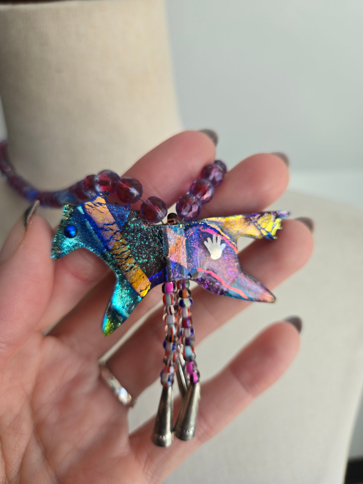 Art Glass Dichroic Horse Bolo Style Necklace