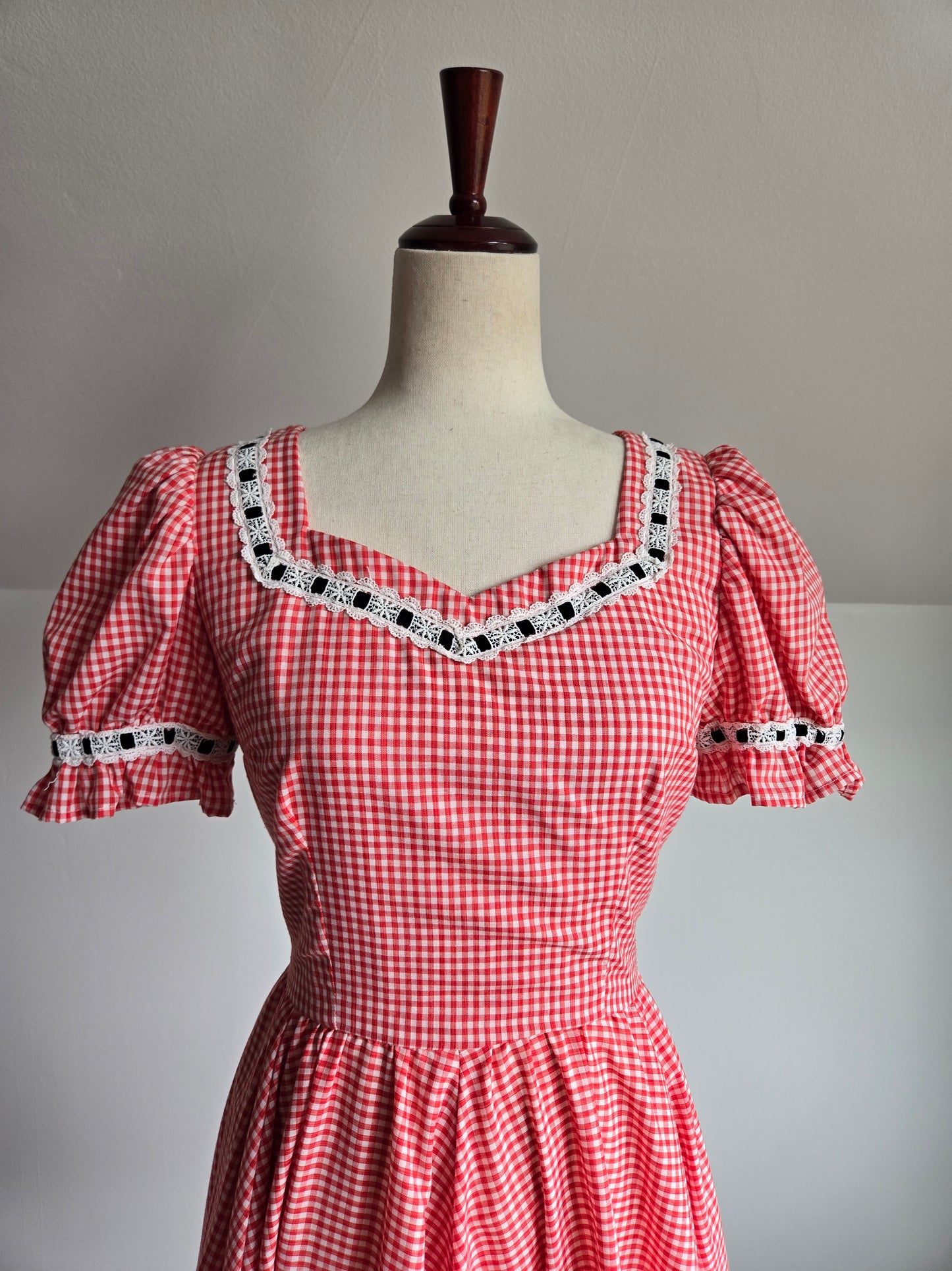 True Vintage 1960s Western Swing Dancing Dress Red Gingham - S/M