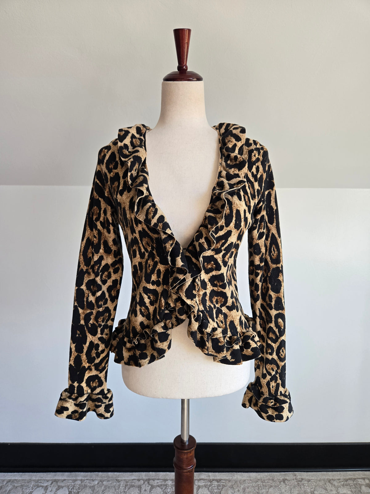 INC Y2K Leopard Ruffled Cardigan - S/M