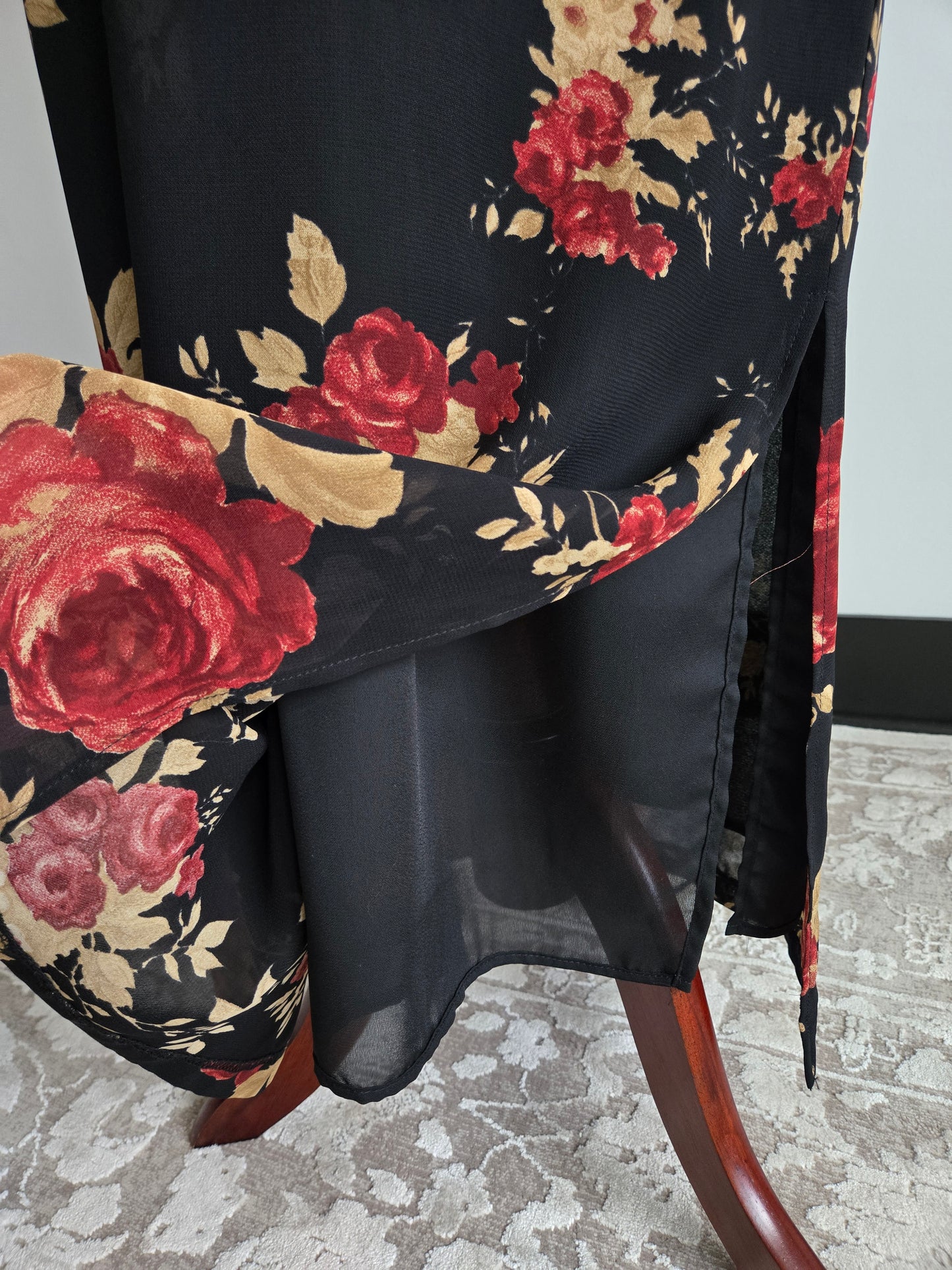 Carol Anderson 90s Deadstock Black Floral Dress - large