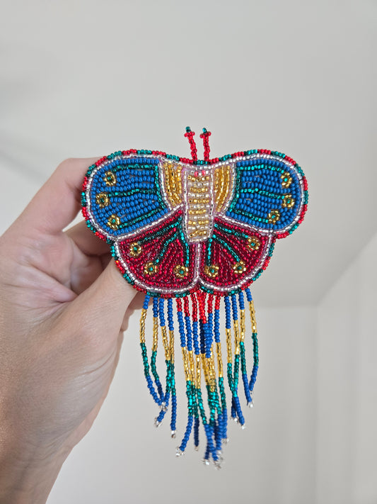 Butterfly/Moth Hand Beaded Hair Barrette - Blue