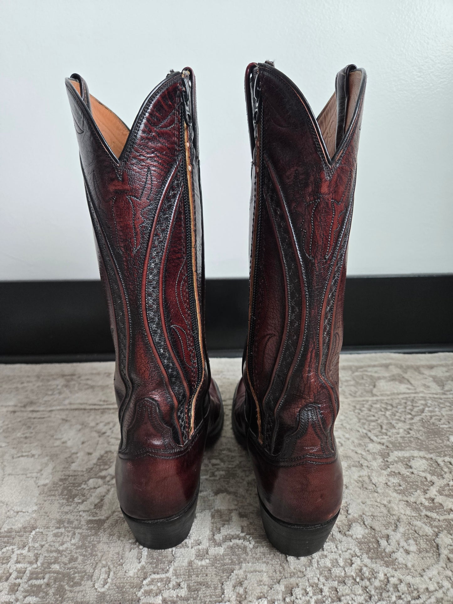 Lucchese San Antonio Black Cherry Leather Western Boots - Size 9 (womens)