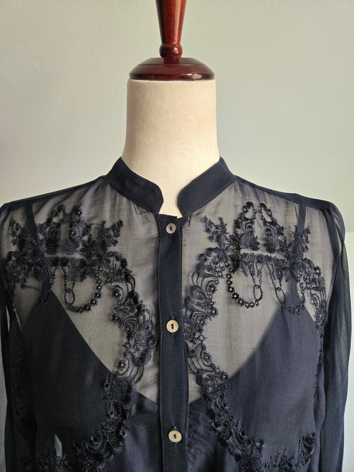 Bailey 44 Silk Black Sheer Embroidered Dress - S/M